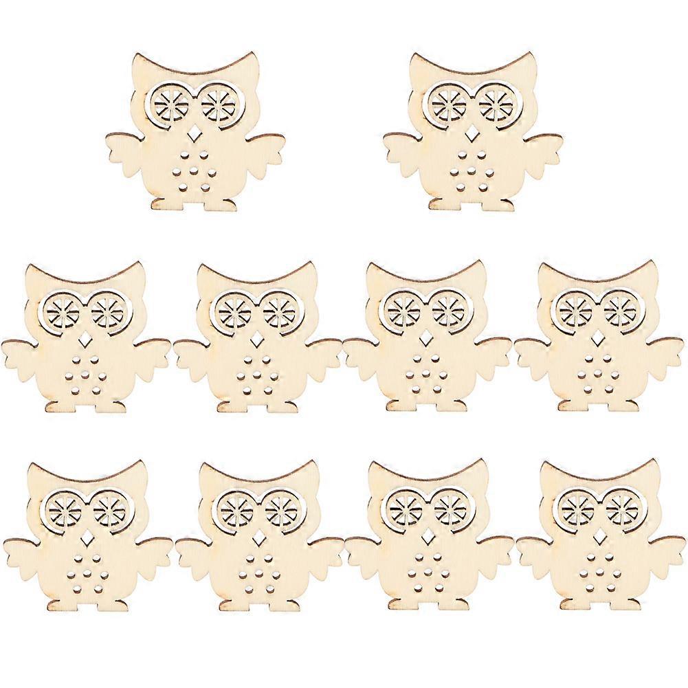 10 pcs Natrual Color Owl Shape Wooden Crafts For Home Decoration Handmade(#2)
