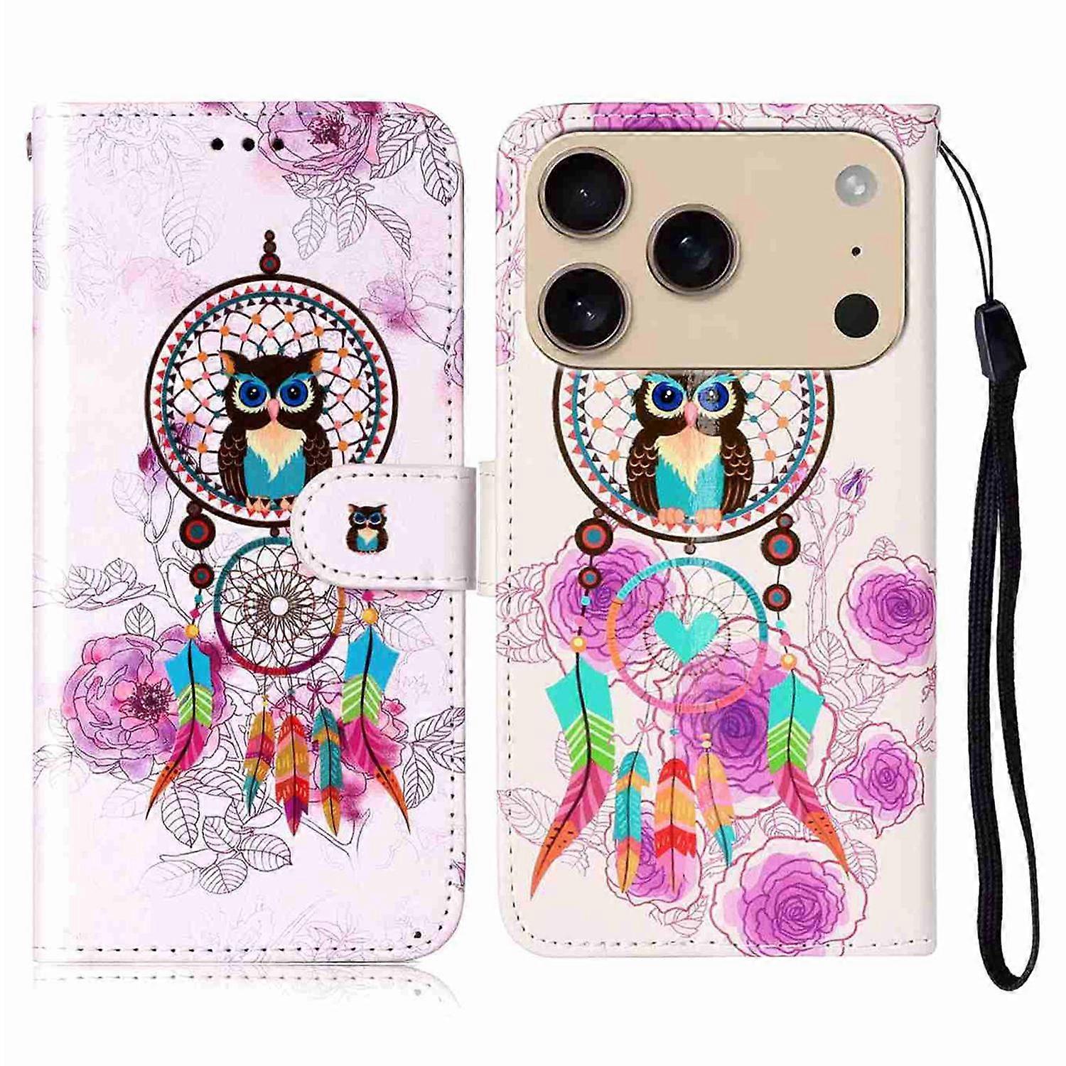 For iPhone 17 Pro Case Pattern Leather Wallet Phone Cover with Strap