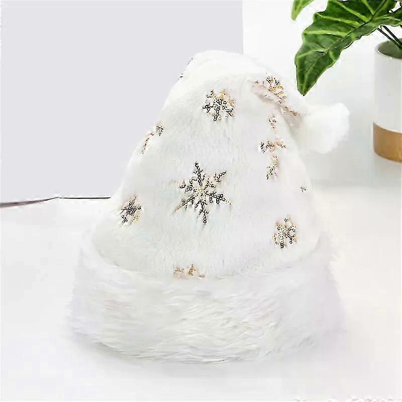 White Plush Christmas Hat Gold Silver Sequins Snowflake Embroidered Santa Hats Caps Fit For Xmas Home Party Decor Navidad Gifts