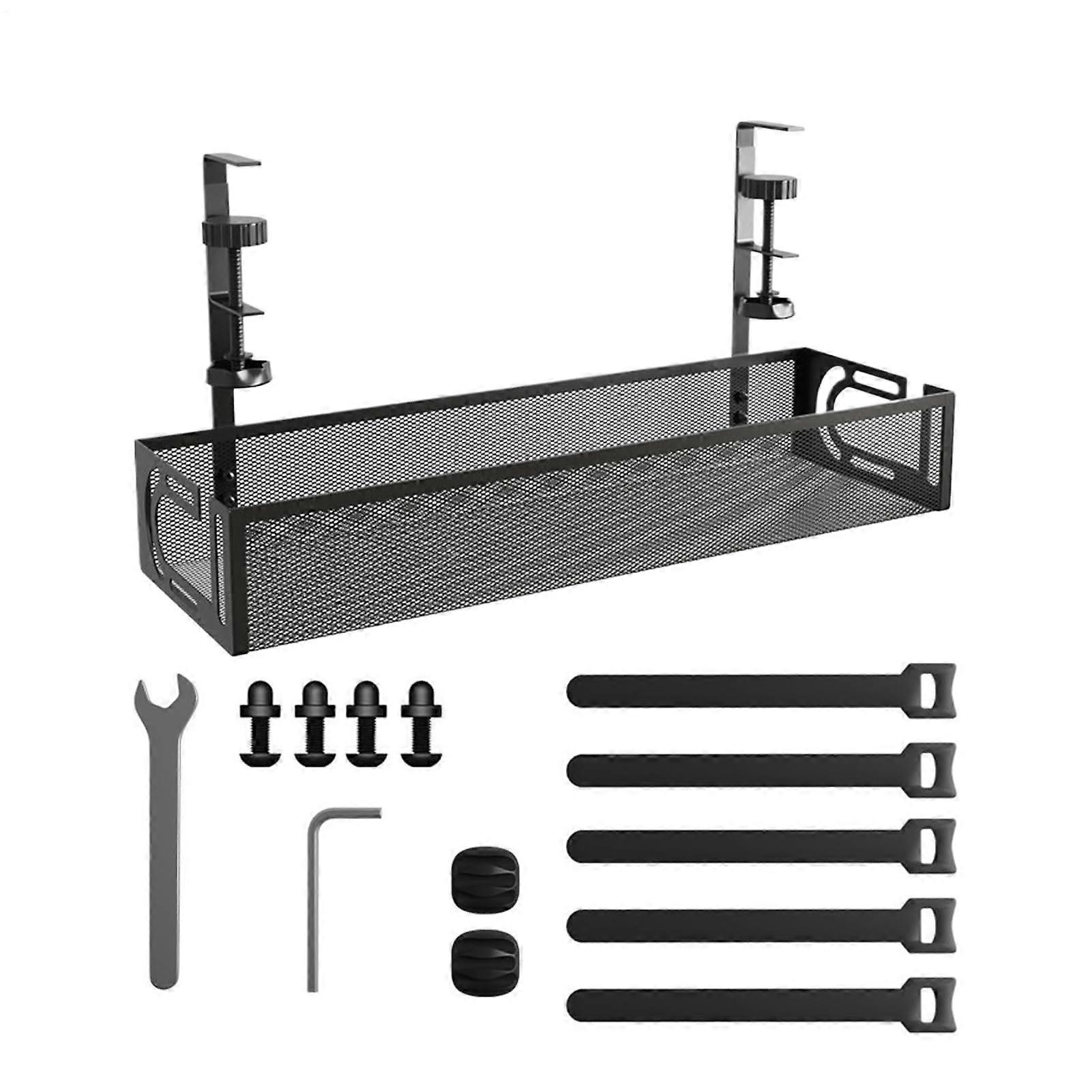 Under-Desk Cable Management Compartment, Desk Cable Organizer, Carre Black, Compatible With Most Desks