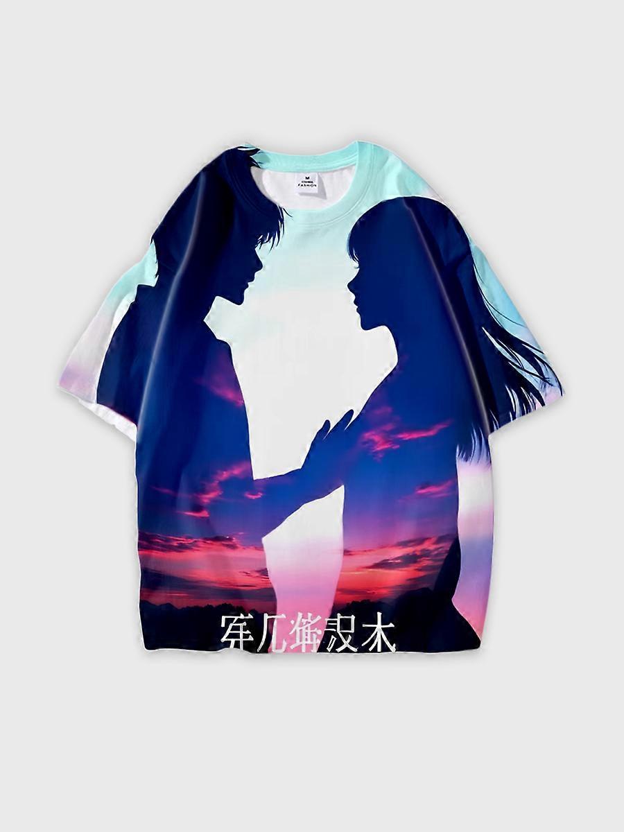 T-shirt round neck book Characters Pattern loose short sleeve E3056