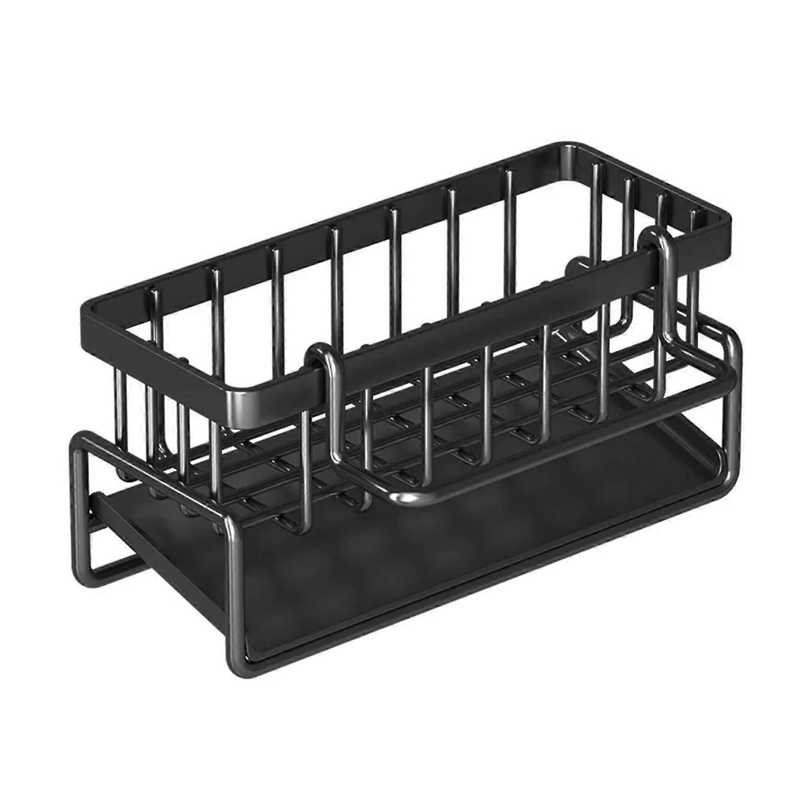 Kitchen Sink Drain Rack With Sponge Storage And Towel Rack Black One Size Magnetic Tap Holder Soap Holder