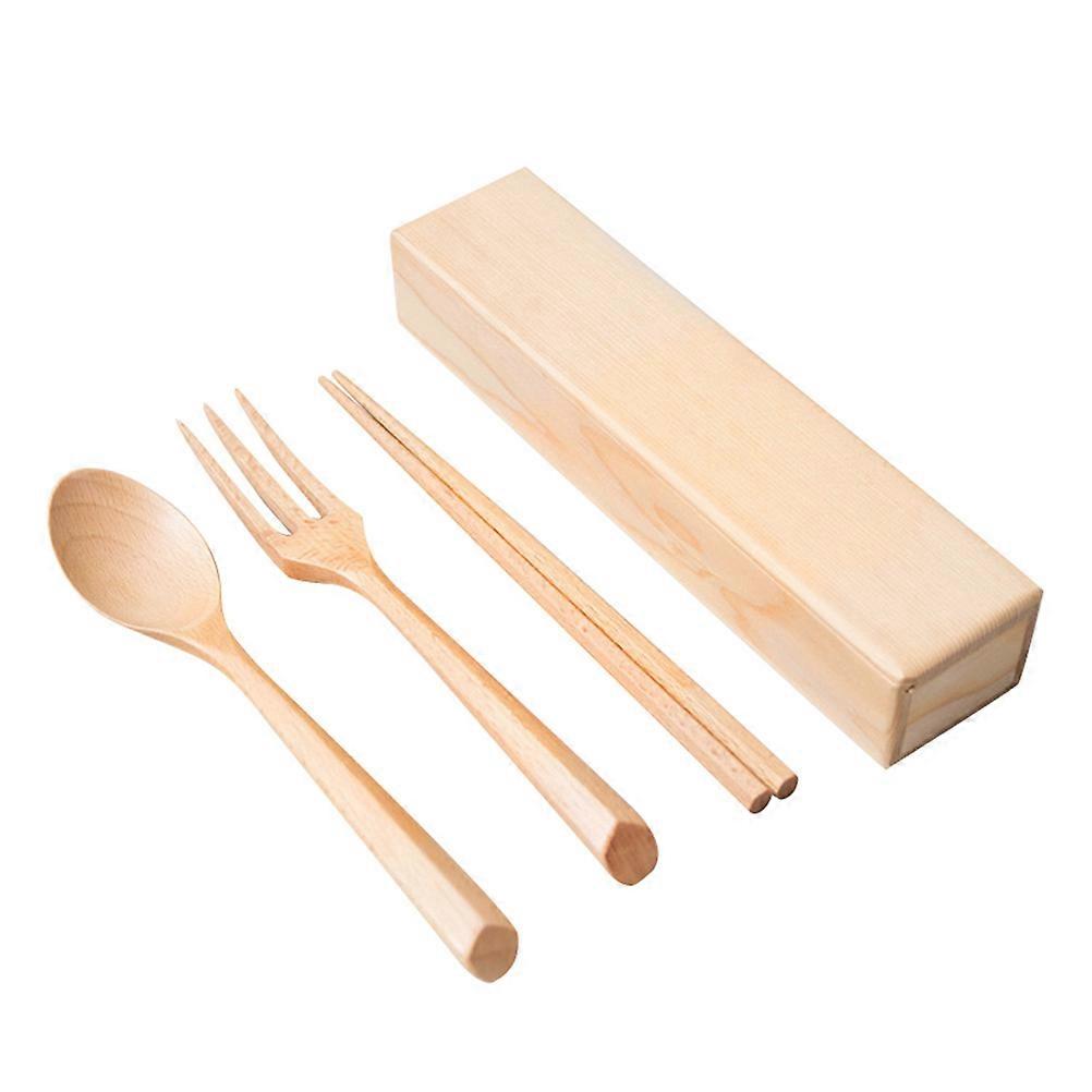 Portable Chopsticks Spoon Fork Set with Case Made of Timber for Kitchen Use Lightweight and