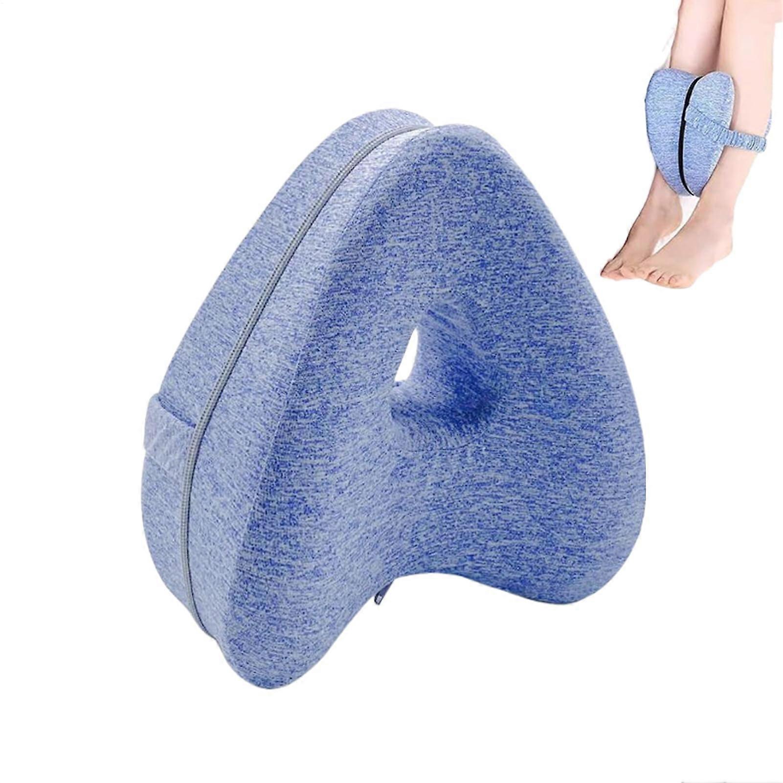 Side sleeper pillow for orthopedic spine support, leg rest for relaxed sleep in blue