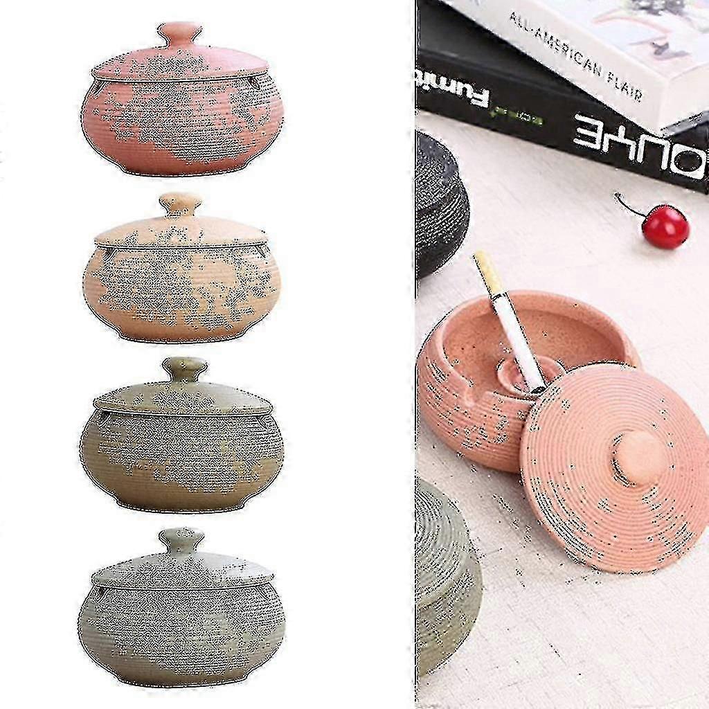 Ceramic Ashtray With Windproof Lid For Indoor Outdoor