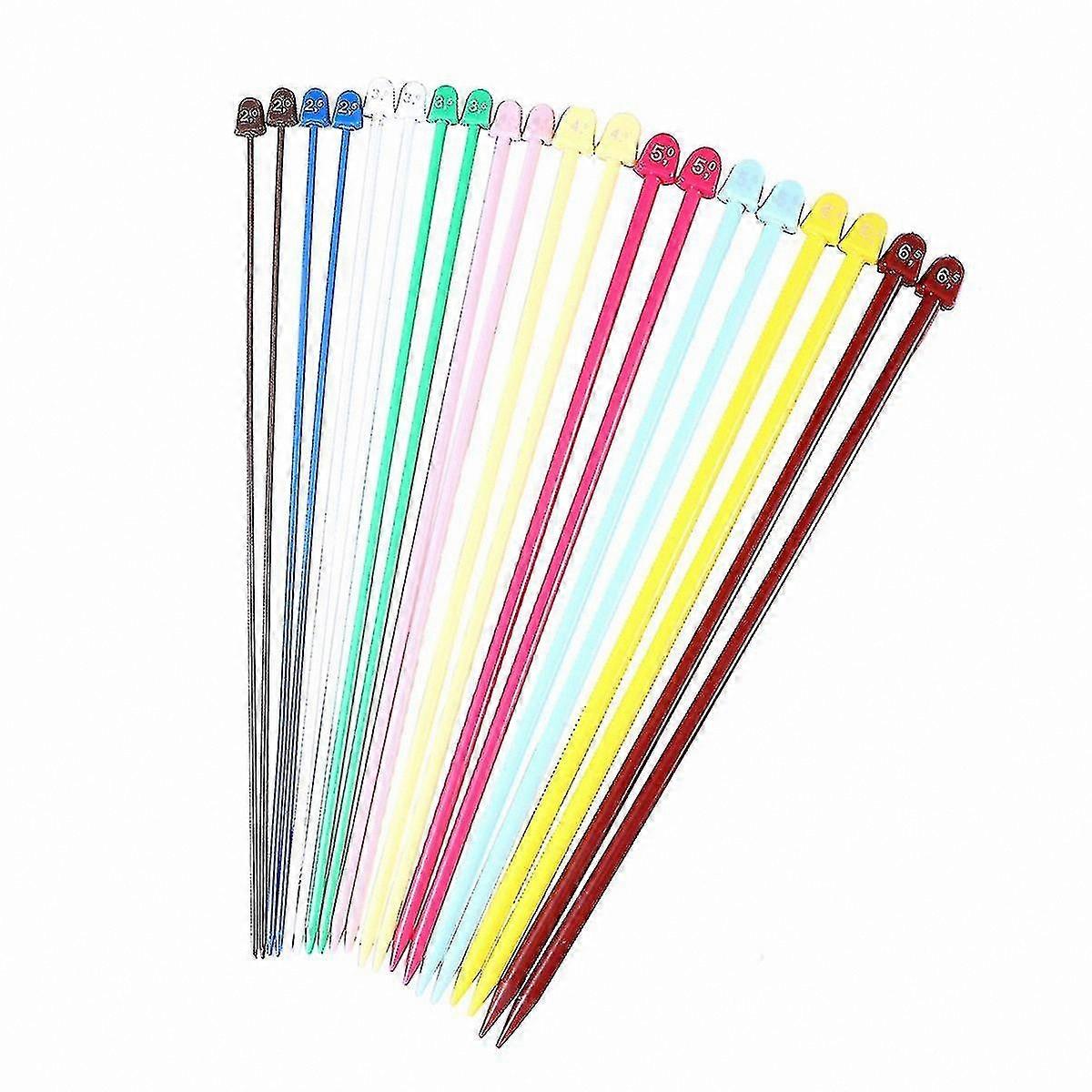 10 Pairs 25cm Long Plastic Knitting Needles & Crochet Hooks, Size 2.0mm-6.5mm, Colorful Straight Single Pointed Tools for Crafting