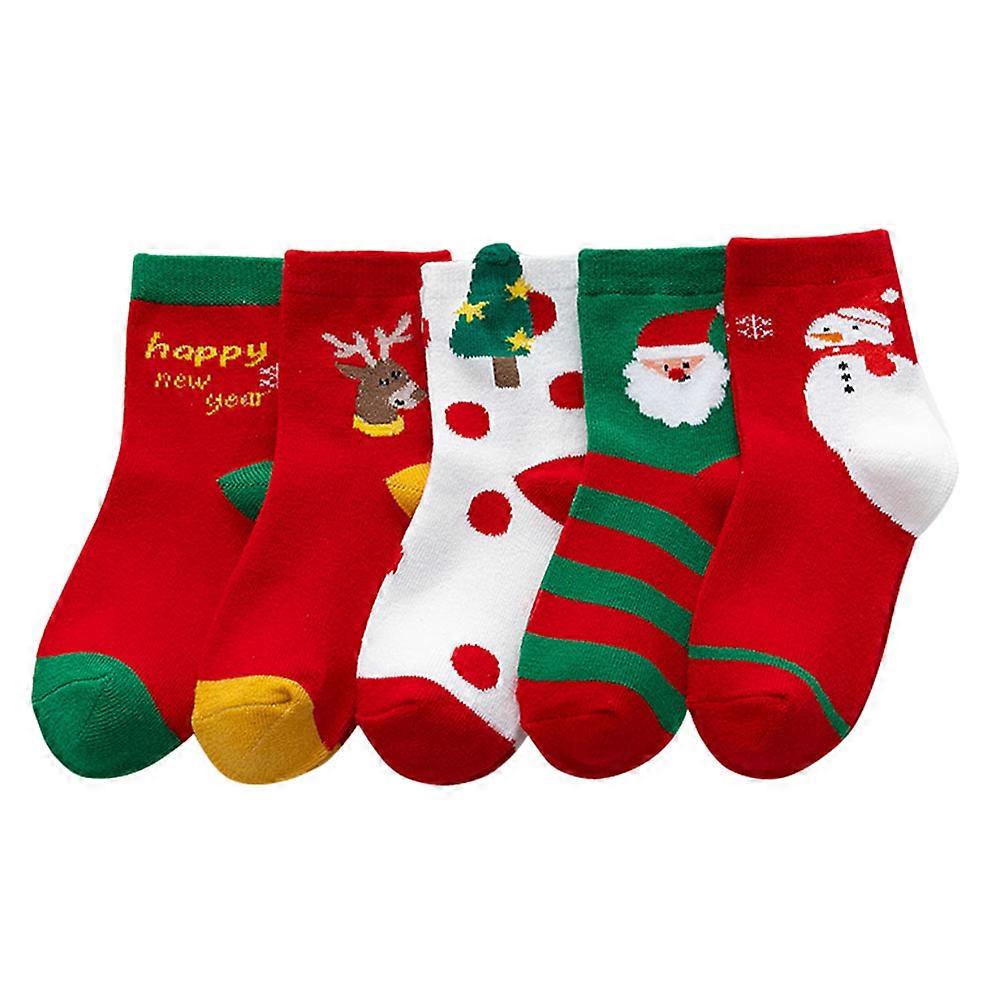 Assorted Color Christmas Socks for Kids Made of Cotton Warm Comfortable Fit Closely 5 Pairs