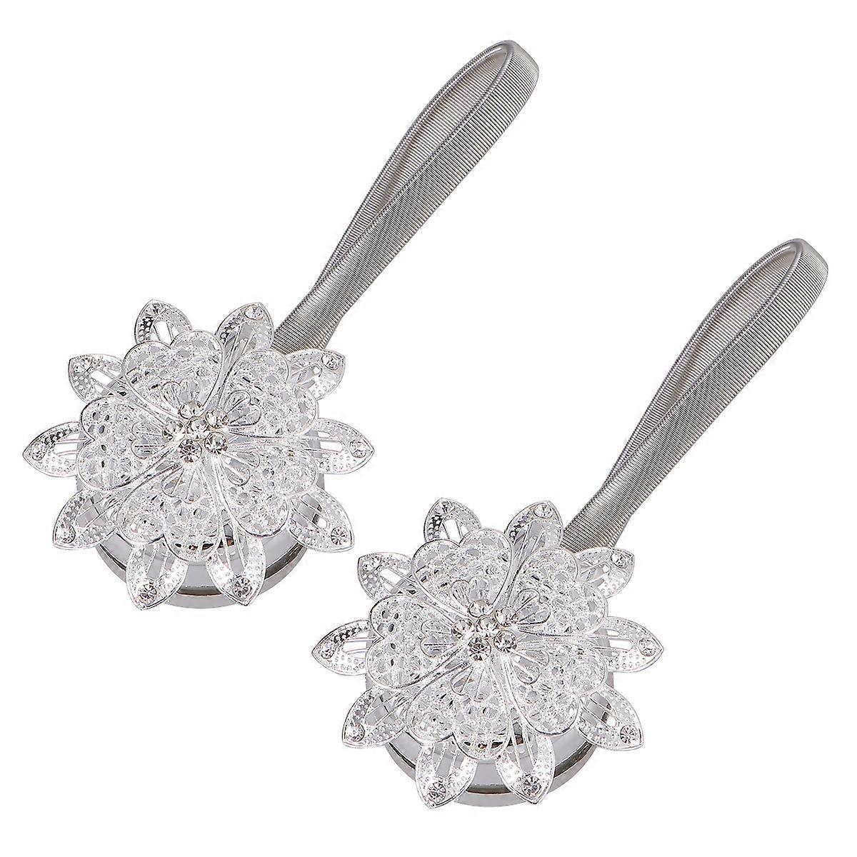 2pcs Silver Flower Curtain Tiebacks Strong Drapery Fasteners for Buckles and Drapes