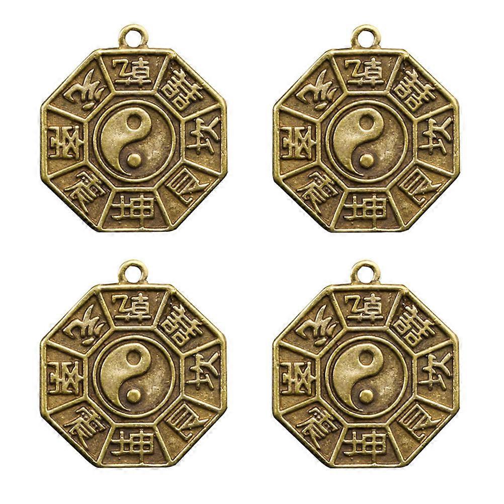 Golden Brass Eight Trigram Keychain Decors for Decoration 4 Pieces Lightweight Portable