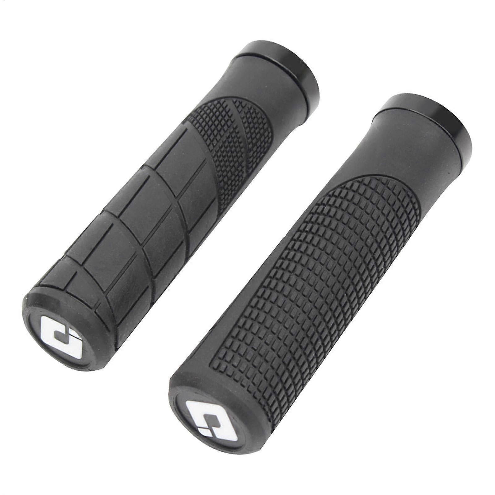 Bicycle grips, handlebar grips for cycling, unique locking mechanism, nonslip, ergonomic, comfortable in black.