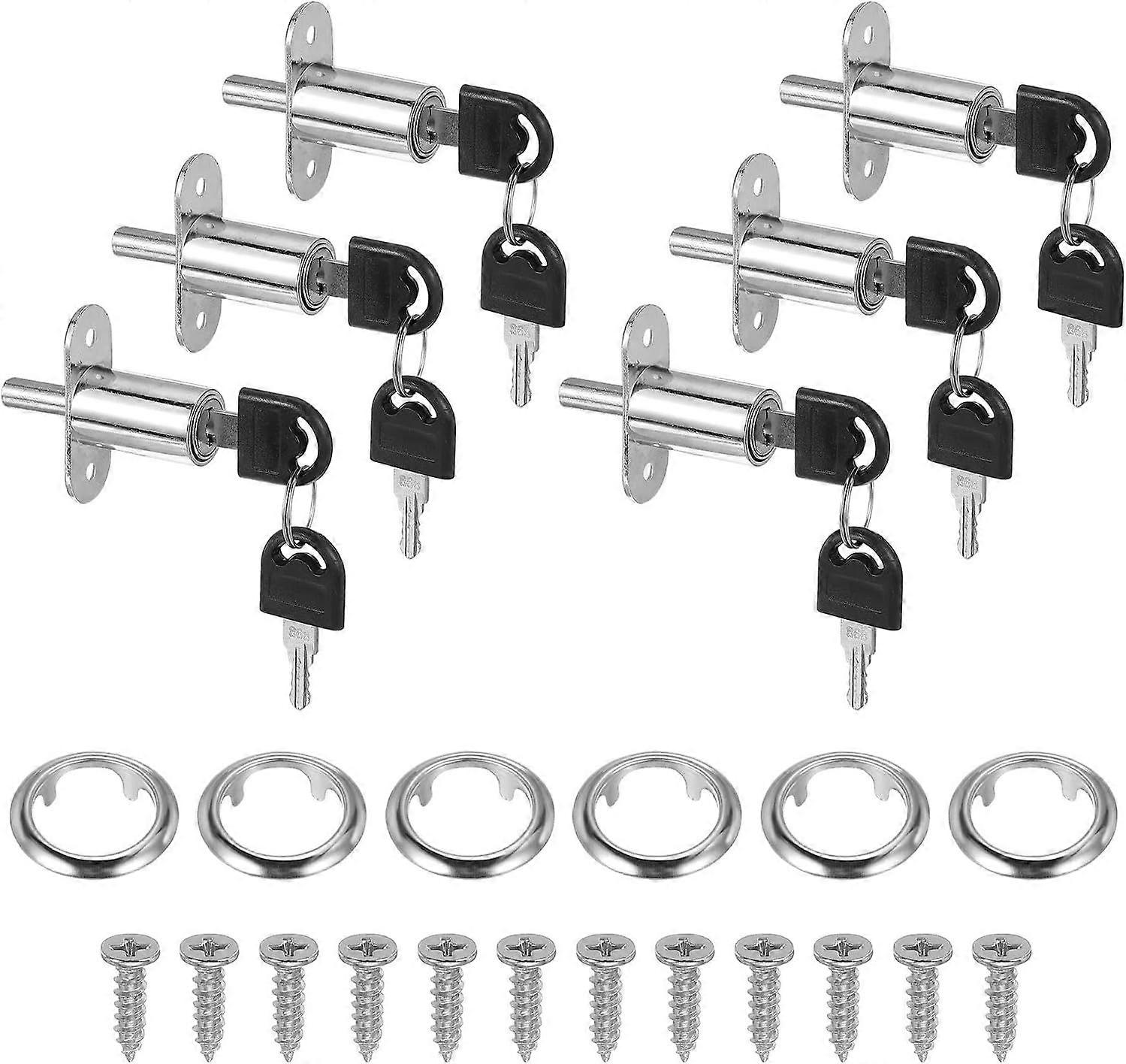 Push Plunger Lock with Keys & Screws & Locking Ring 3/4" Cylinder Diameter, Keyed Alike 1-