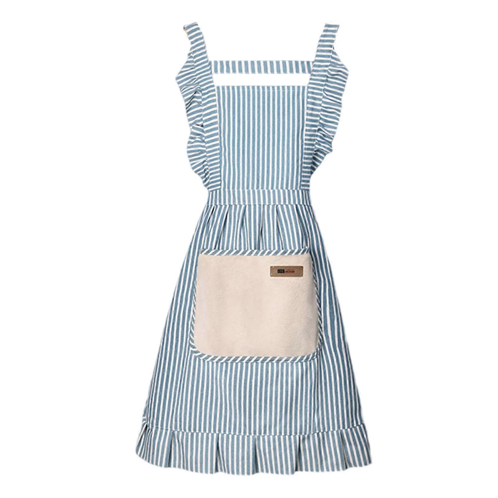 Professional Apron With Elastic Neckline Lace Detailing Kitchen Protective Gear Lightweight  Blue