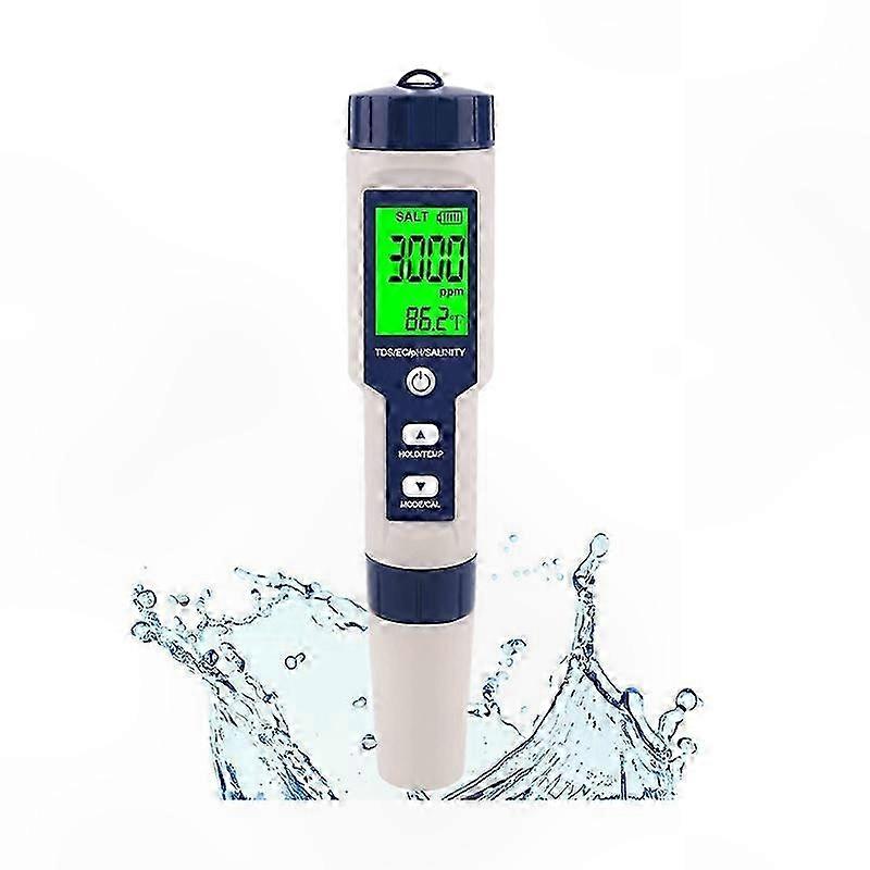 5-in-1 Digital Salinity Tester for Saltwater, High-Precision Pool Salt Meter, IP67 Waterproof Salinity Monitor