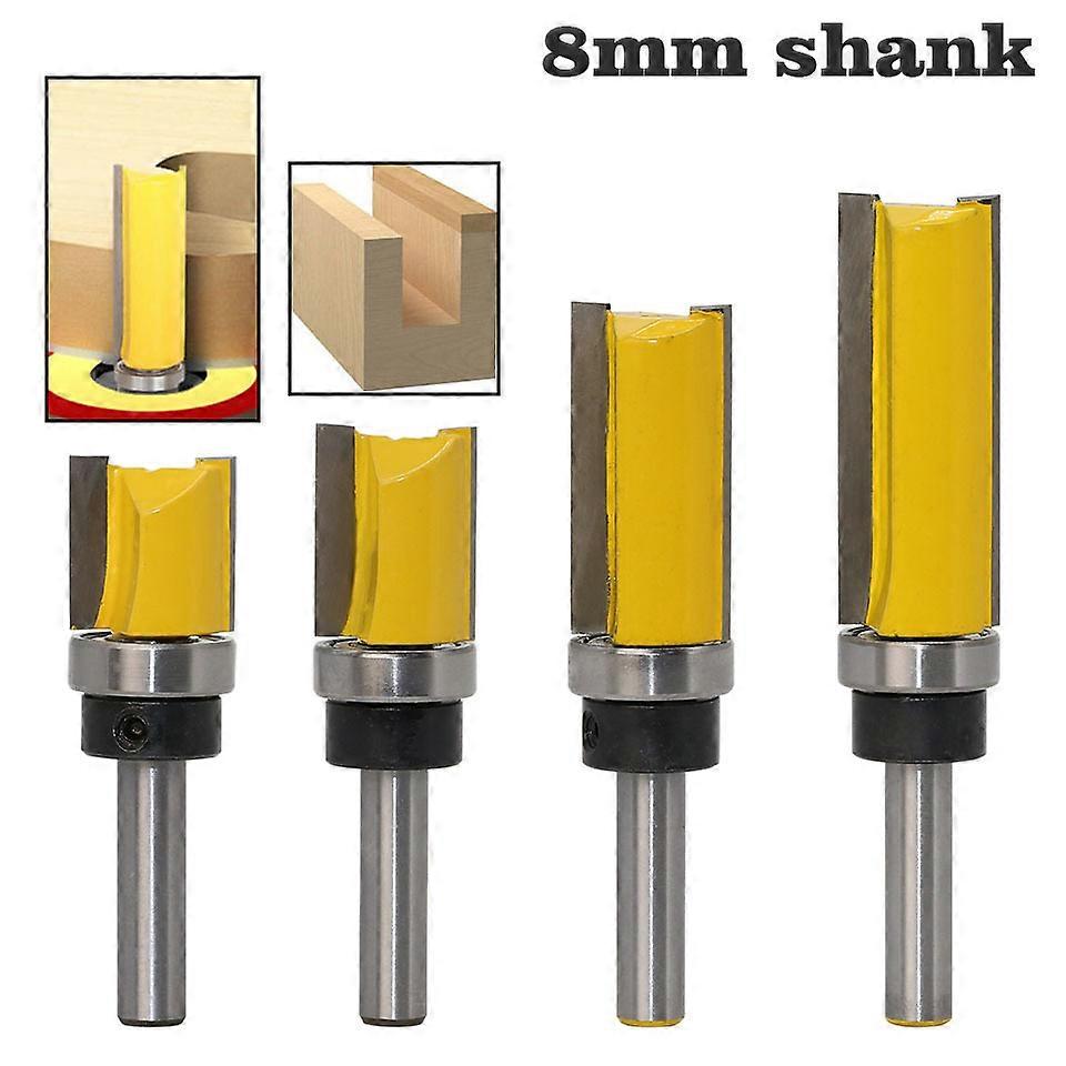 Router Bit for Flush Trim and Router Bit Set Pattern Finishing Router Bit Shank Flush Trim Bit Woodworking Milling Cutter, (8mm) Guazhuni 4pcs