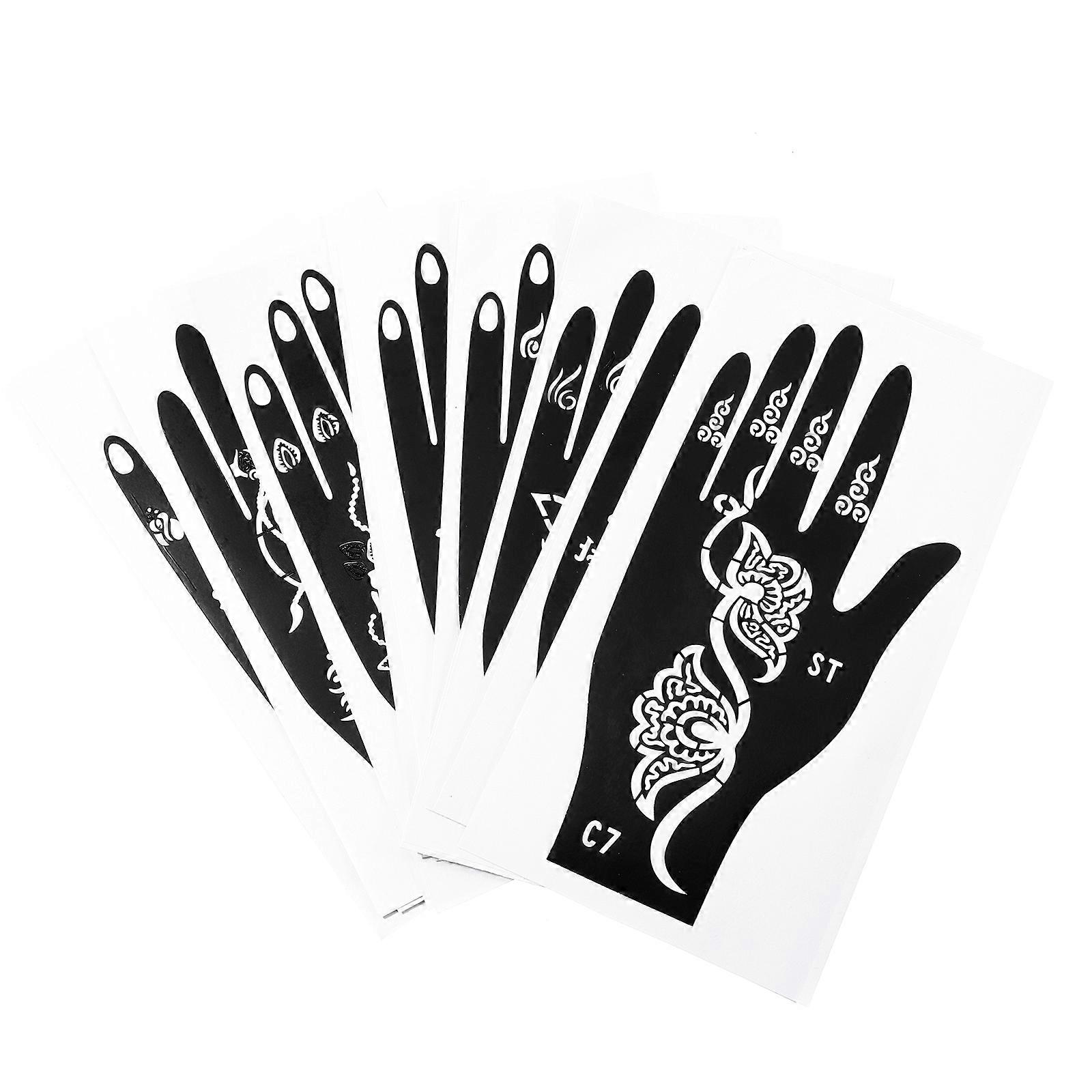 Temporary Tattoo Stencils Paper Black for Body Art Supplies Hollow Reusable Hand Back 8pairs