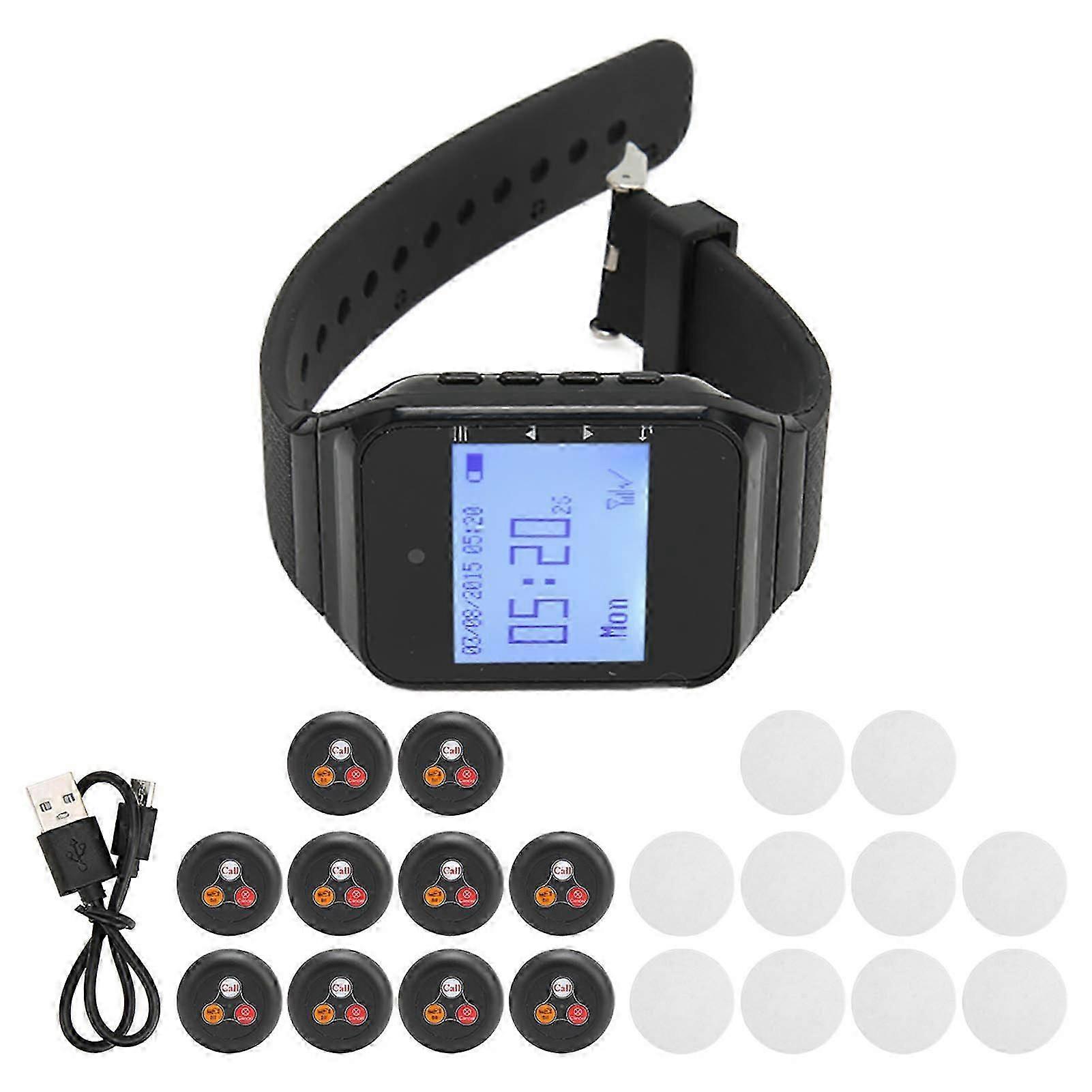 Patient Pager 10 Pagers 1 Watch Receiver Stable Signal Dual Mode Wireless Calling System for Hotel Hospital