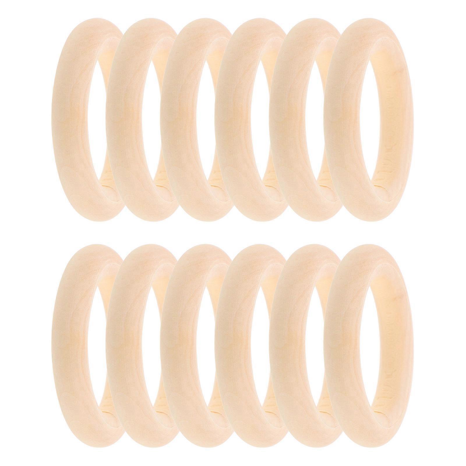 10Pcs Natural Wood Rings Unfinished Smooth Macrame Wooden Ring Wood Circles for DIY Craft Jewelry Making 4cm
