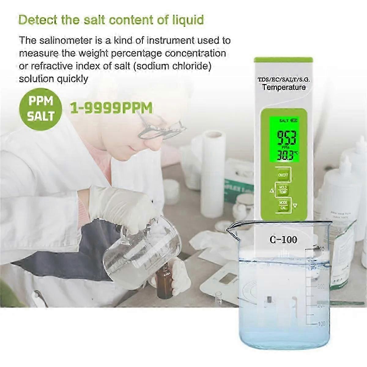 5-in-1 Digital Salt Meter for Sea Water Quality Testing - TDS/EC/Salinity/S.G./Temperature Meter for Swimming Pools
