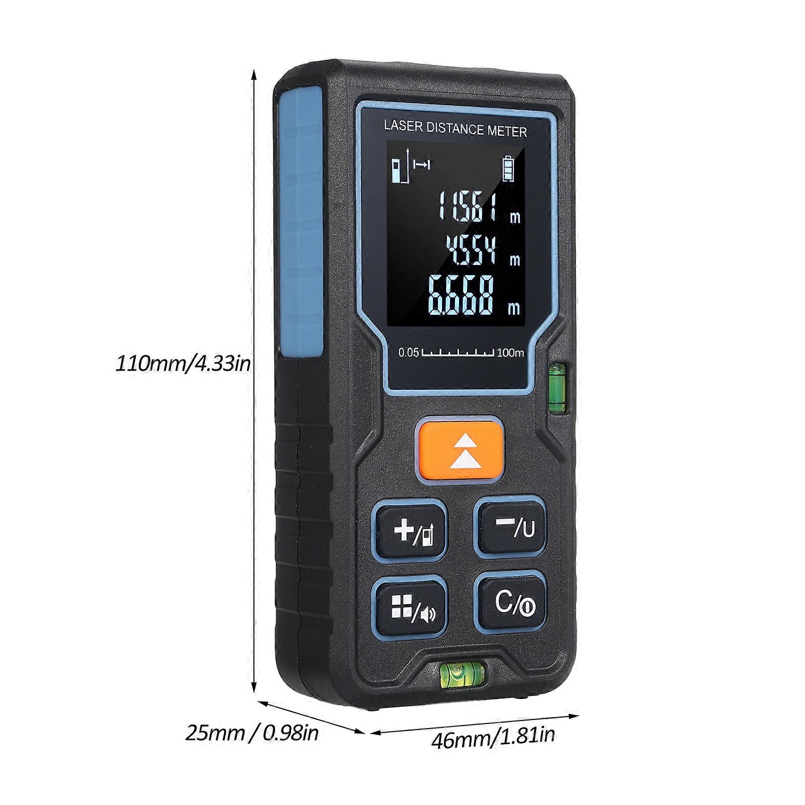 Laser Distance Meter DK100, 100m Range, Portable, Backlit LCD