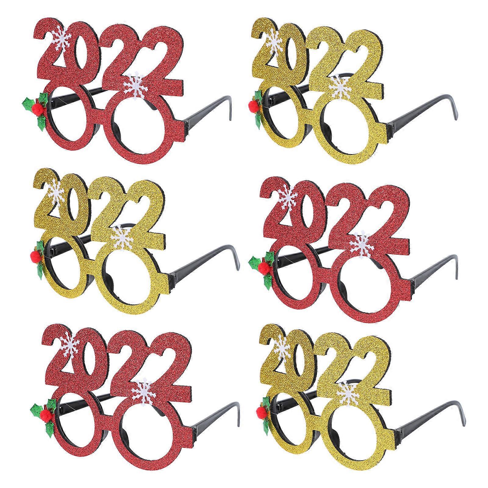 Plastic Eyeglasses for Photo Prop with 6Pcs New Year 2022 Glasses Assorted