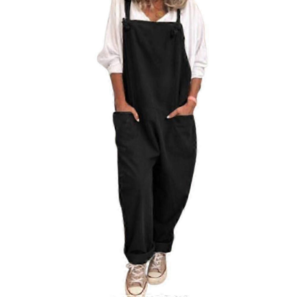 Plus Size Women's Solid Dungarees Overalls with Pockets Sleeveless Jumpsuit