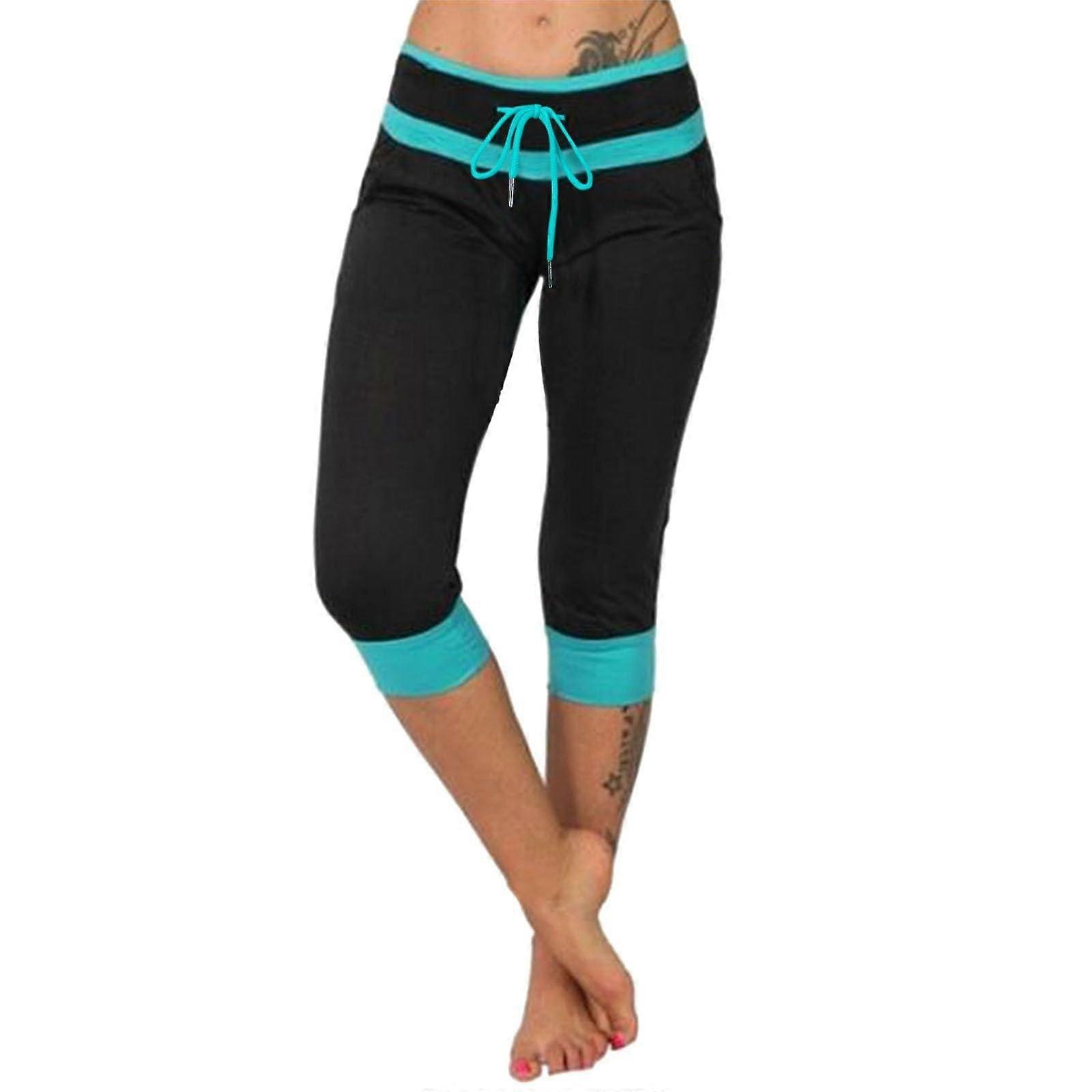 Women's Bootcut Yoga Trousers 3/4 Waist Opaque Abdominal Control Slim Fit Flared Pockets Black M