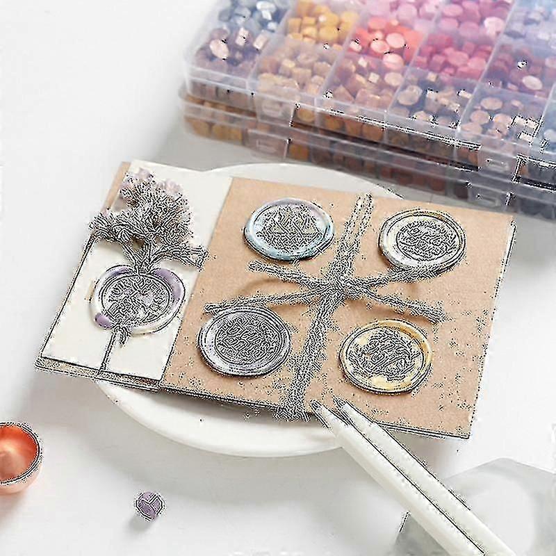 600pcs Sealing Wax Beads, With Tea Candles, Melting Spoon ,stamp, Wax Warmer, Envelopes And Metalli