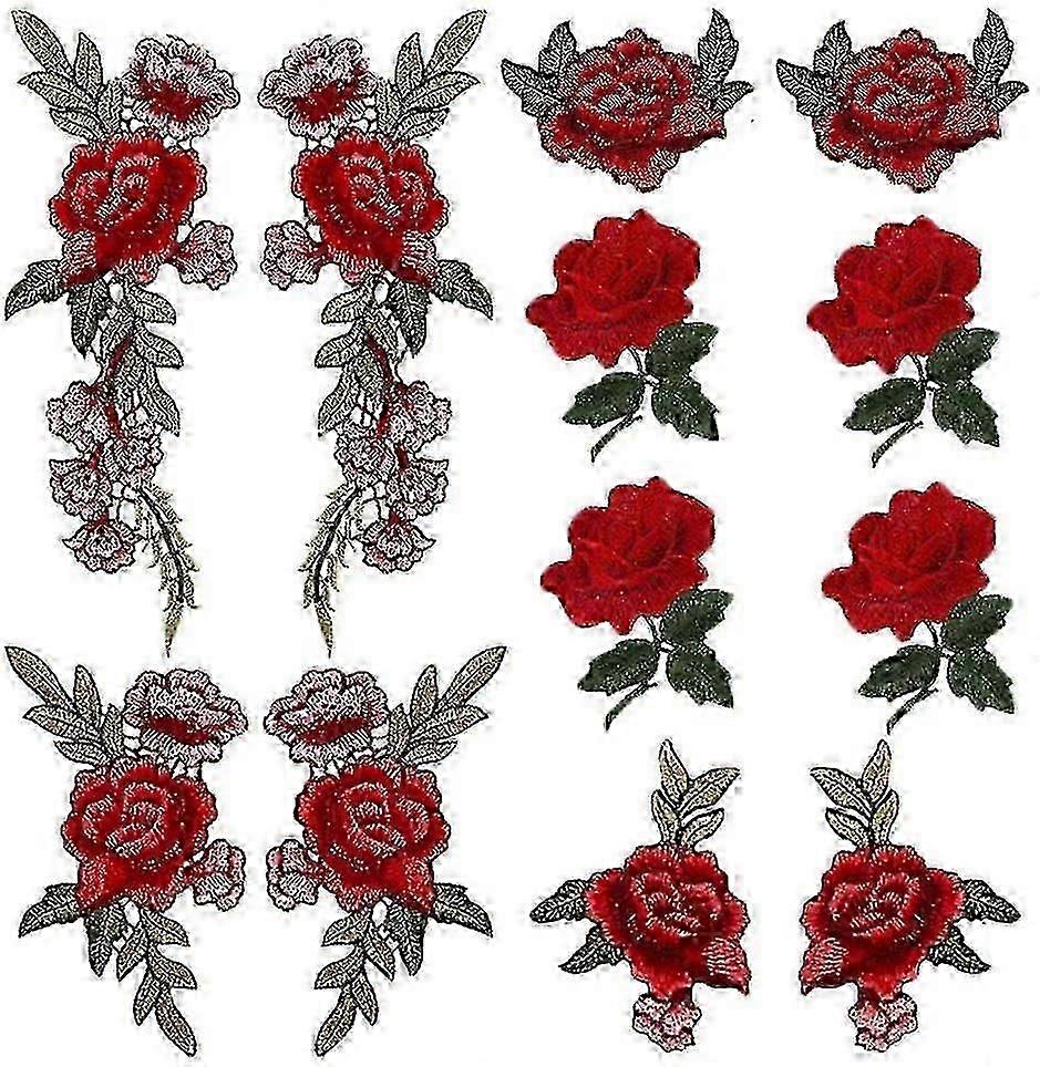 6 Sets 12 Pieces Red Rose Embroidered Patches Various Ornamental Design Diy Cloth Art Embroidery Decorations-Good
