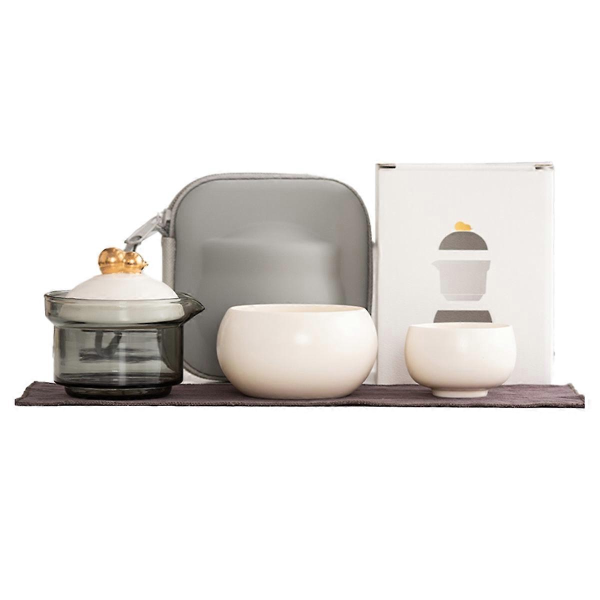 Ceramic Tea Set Includes 1 Teapot, 2 Cups and Carrying Bag,B