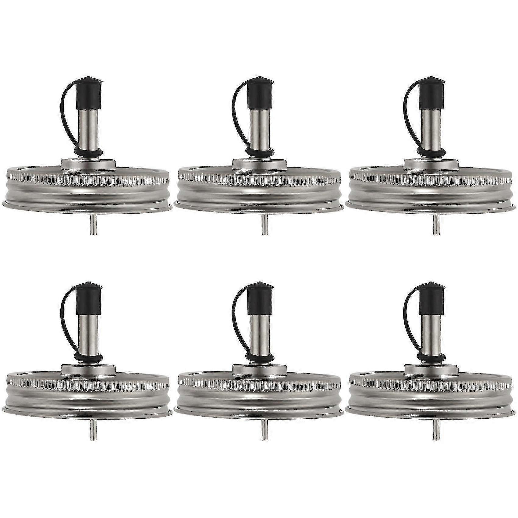 6pcs Less Steel 70mm Regular Mouth Mason Jar Pour Spout Lids With Caps For O Oil C