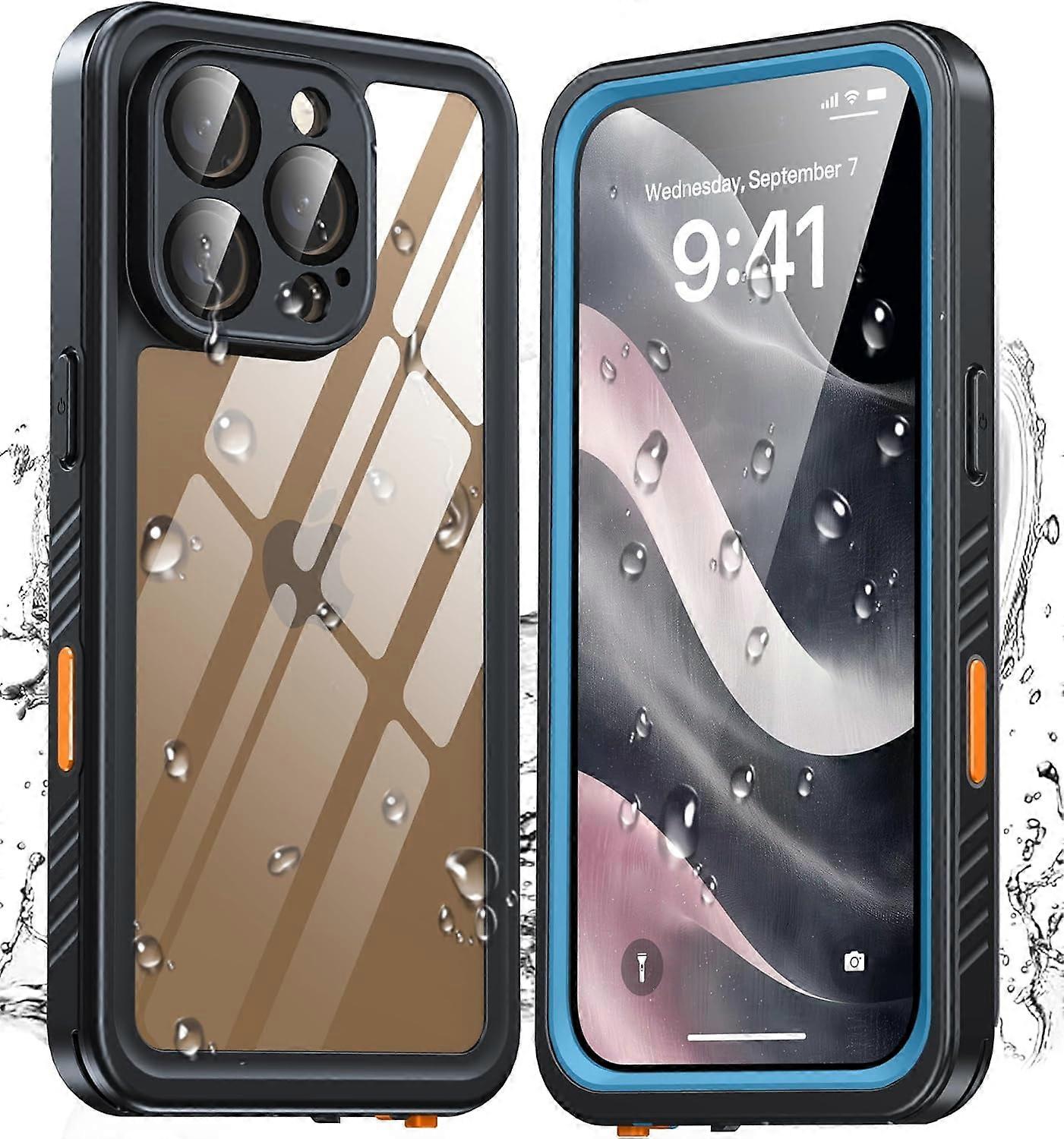 Waterproof iPhone 16 Pro Case with Screen Protector, IP68 Underwater, Dustproof, Shockproof, 12FT Drop Proof, Blue/Clear