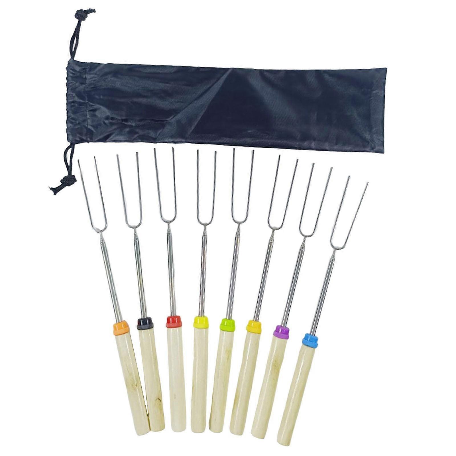 wileqep Marshmallow Roasting Sticks, 8Pcs Marshmallow Roasting Sticks, Extendable 32 inch Metal Skewers , BBQ Fork for Grill and Campfire,Black
