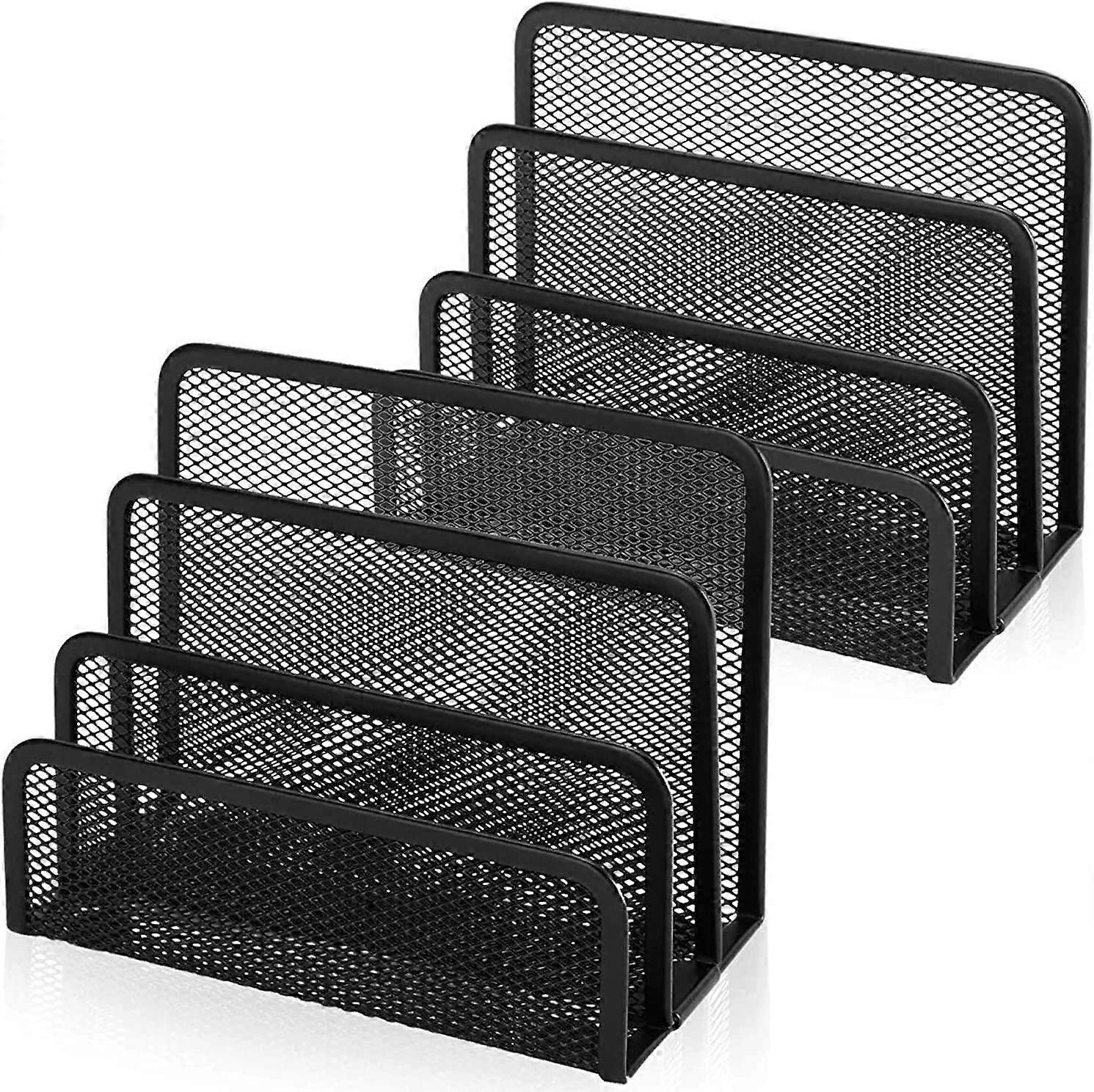Desk Mail Organizer, Wattne File Holder with 3 Vertical Metal Mesh Compartments for Documents, Folders, Mail (Black)