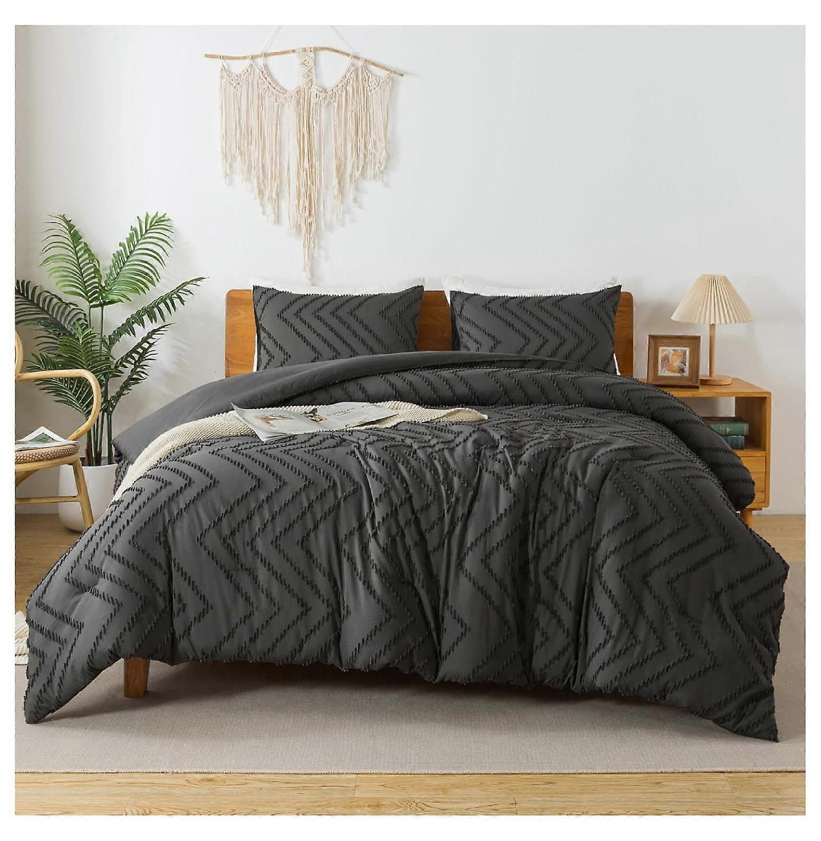 TiaGOC Dark Grey Comforter Set King Size, 3 Pieces Boho Tufted Bedding Set & Collections, All Season Bed Set (104x90In Comforter and 2 Pillow Shams)