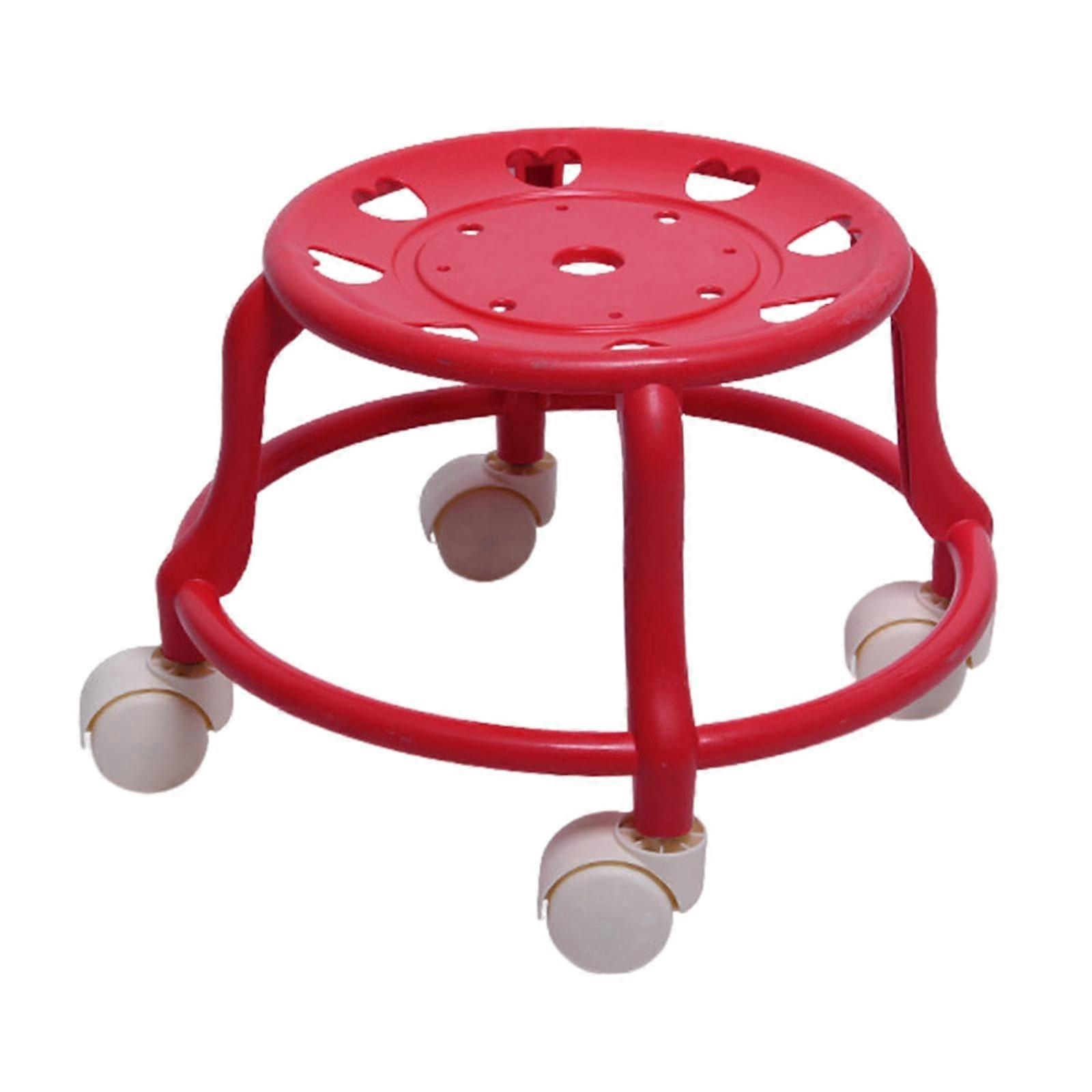 Low Roller Stool Comfortable Small Red With Universal Wheels 23 Cm Height For Kids And Adults