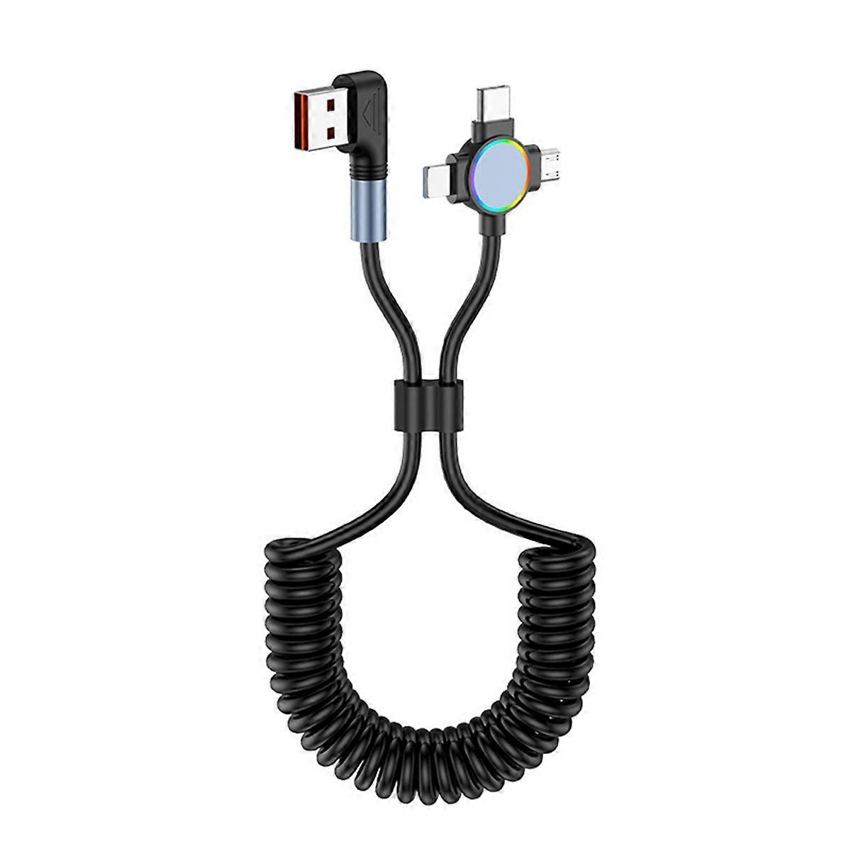 3 in 1 Spring USB Charge Cable RGB 6A Type C Micro-USB Fast Charging Data Cable