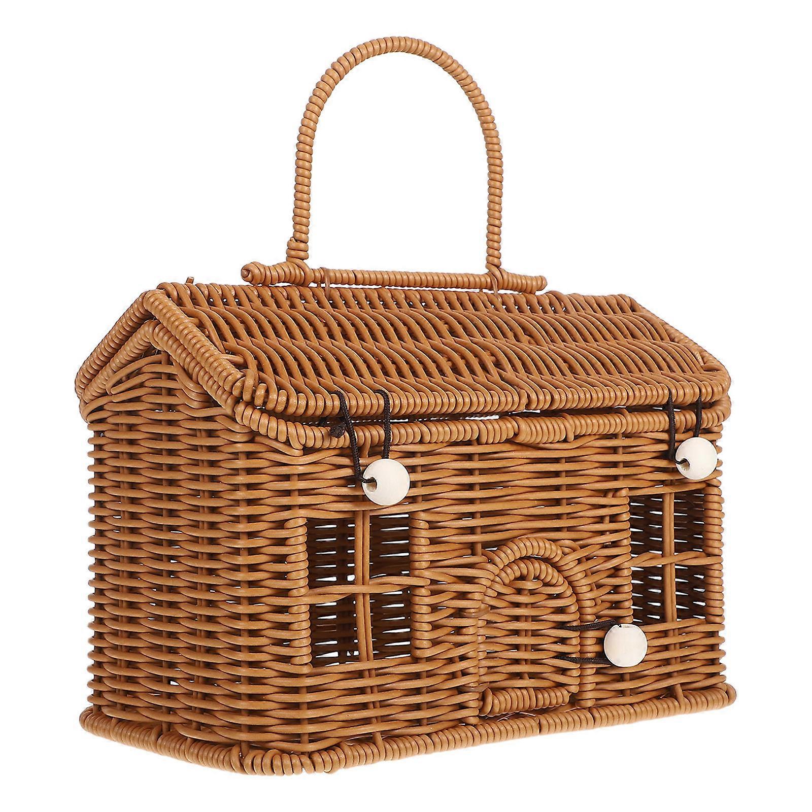 Rustic Elegant Woven Storage Basket Vintage Style Decorative Picnic Basket Home Use 1Set