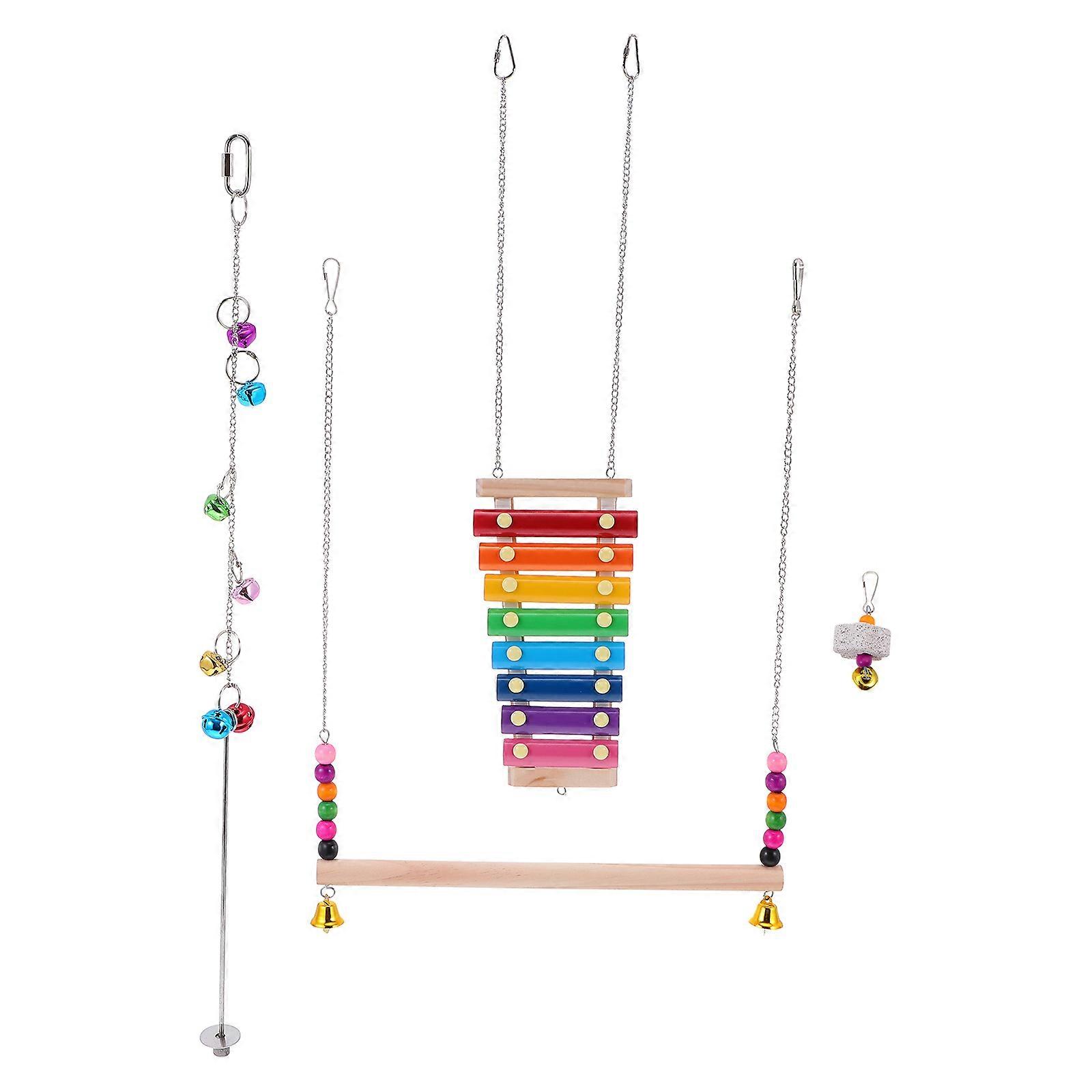 Chicken Swing Toy Suspension Bridge with Xylophone for Pets 3Sets
