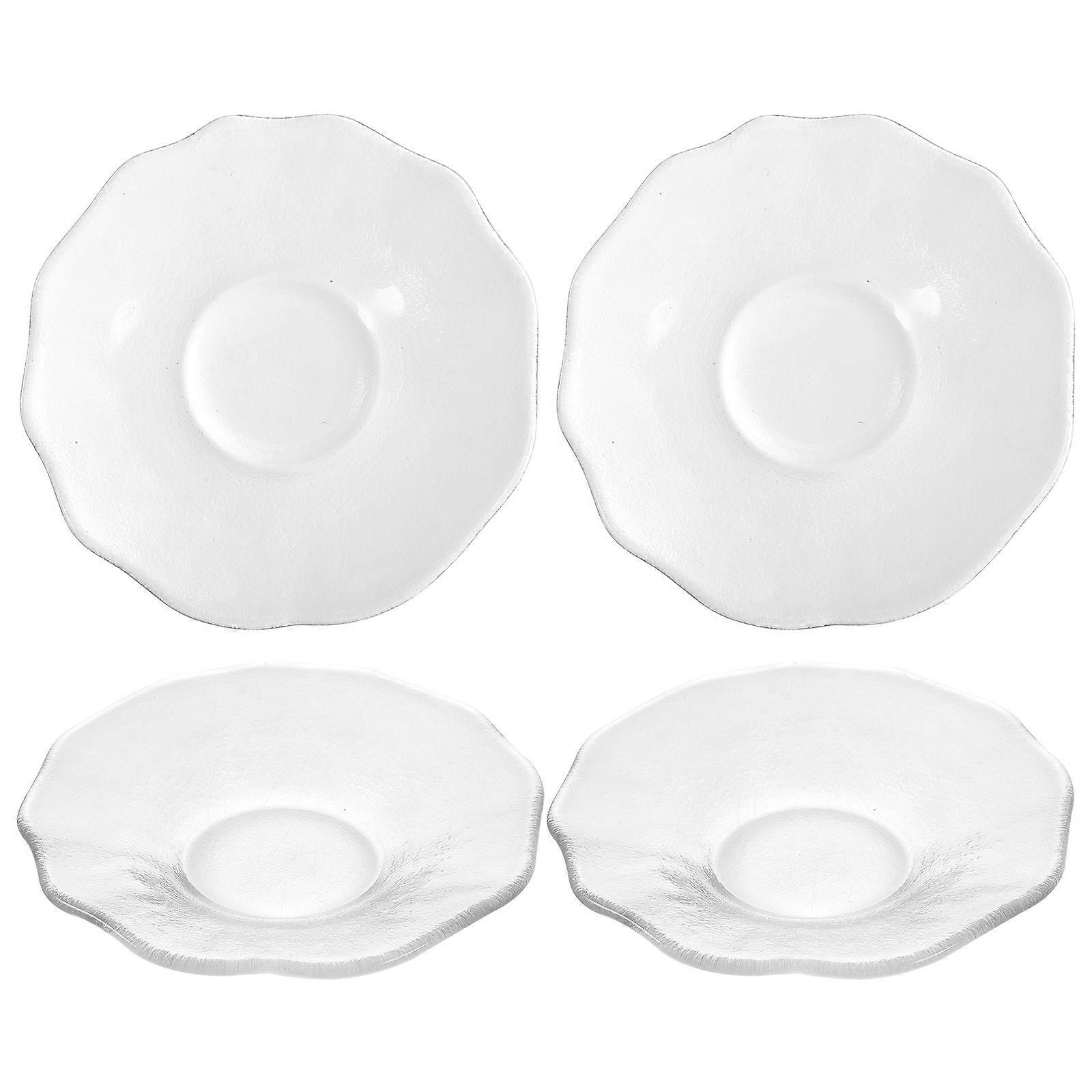 유리 티 받침 4개 티컵용 투명 유리 티 코스터