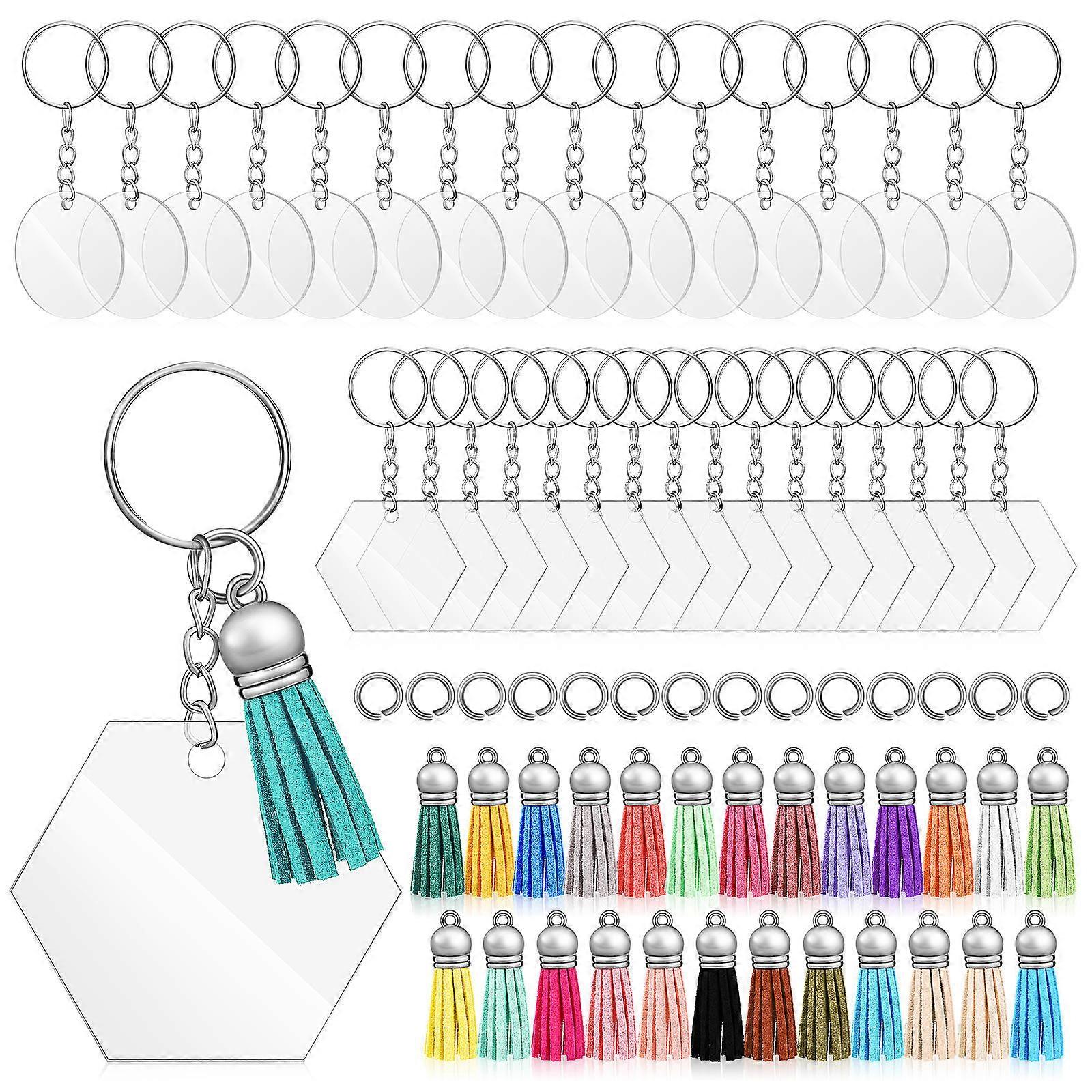 Decorative Acrylic Keychain Blanks Circle Hexagon for Hanging Keys 100Pcs
