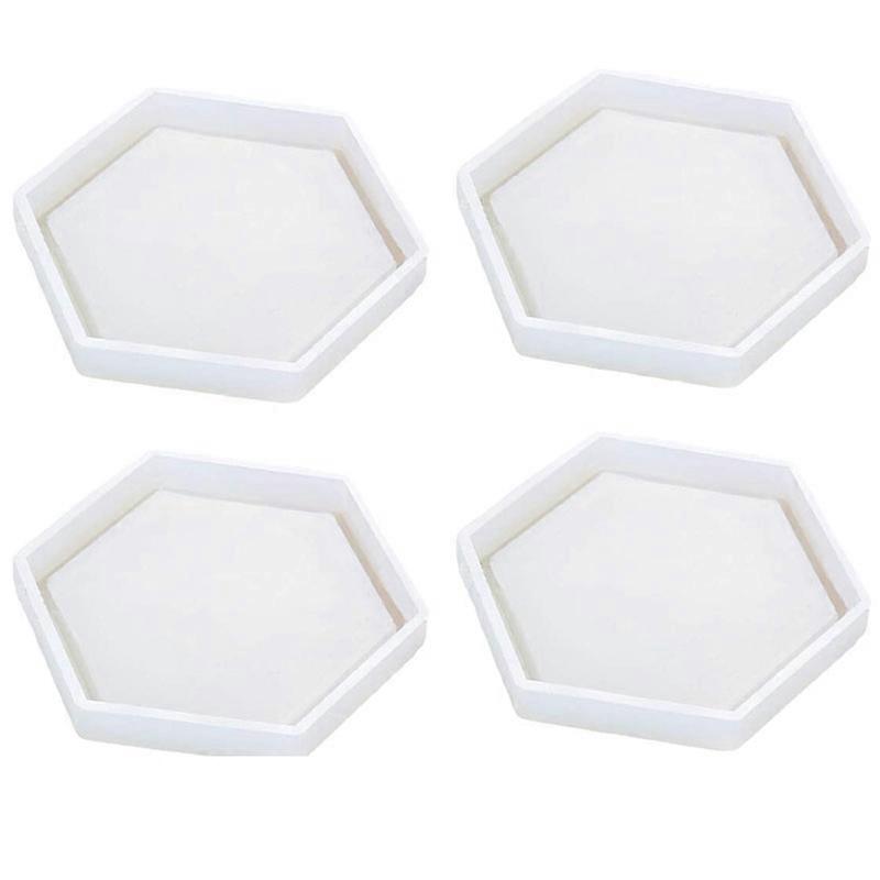 4 Pack Hexagon Silicone Coaster Molds Silicone Resin Mold, Clear Epoxy Molds For Casting With Resin,