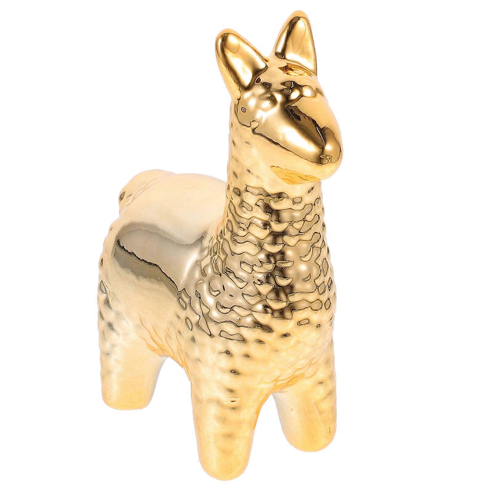 Golden Ceramic Alpaca Decoration for Decor with Unique Alpaca Shape 2Pcs