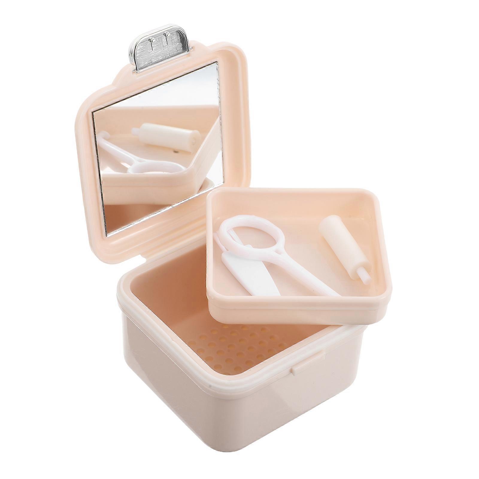 Denture Storage Box Khaki Retainer Case for Storage 4Pcs Portable Holder