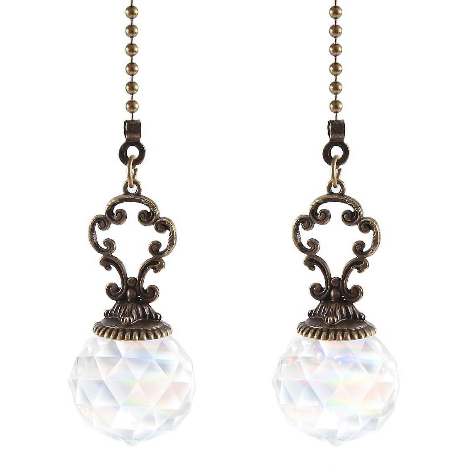 Set of 2 Vintage-Style Clear Fan Pull Ceiling Fan Chain Pulls Crystal Prism Ball