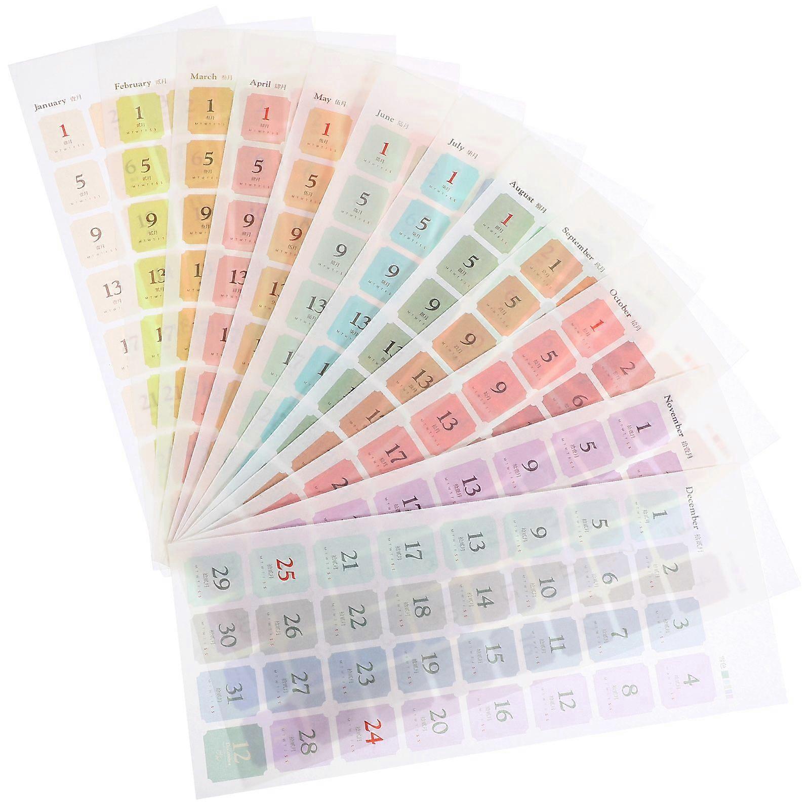 12 Sheets Portable Calendar Stickers Multi-function Planner Tabs Household Book Tabs