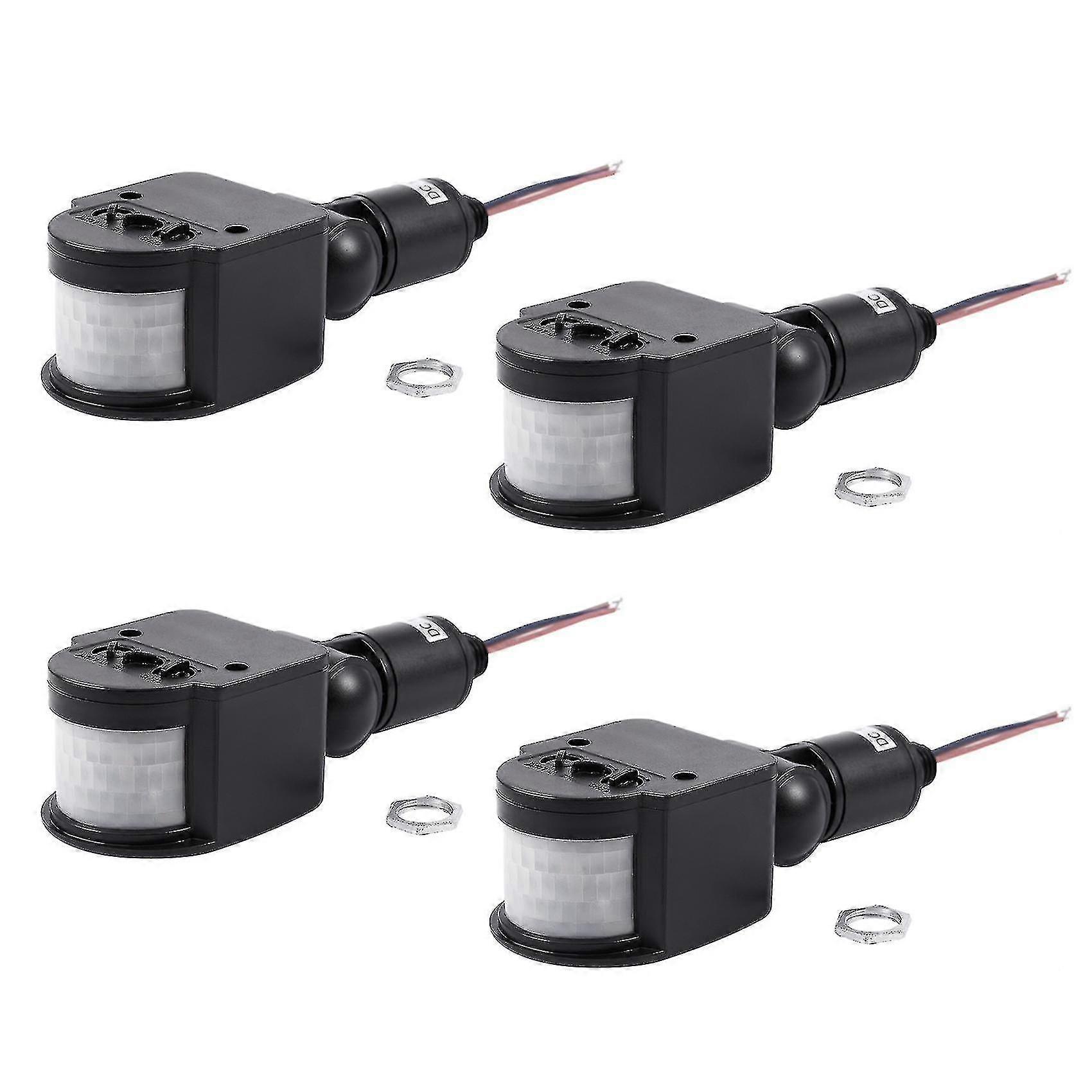 Lot de 4 détecteurs de mouvement infrarouges automatiques PIR 12 V CC pour éclairage LED, noir
