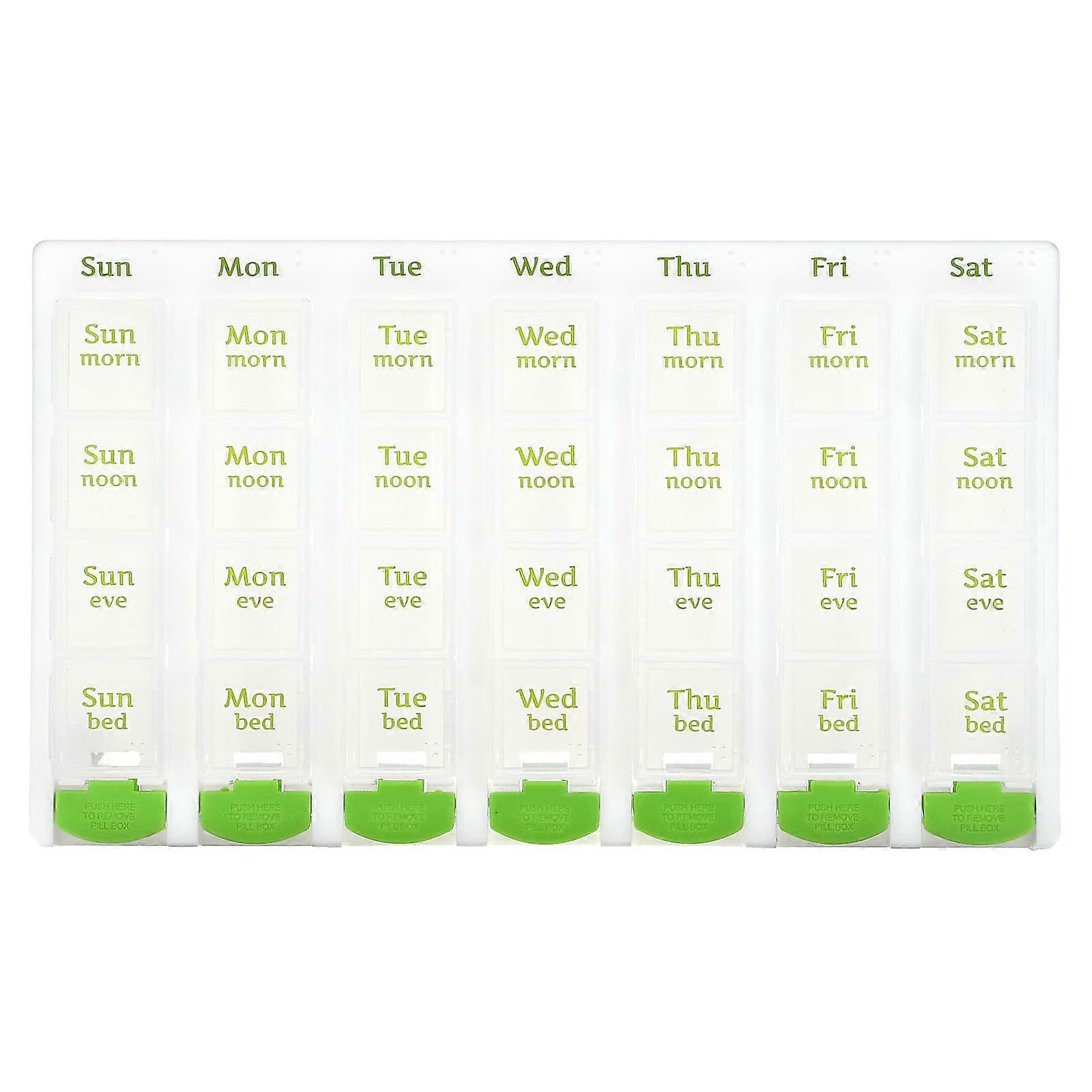 Weekly 4X/Day with Push Button Pop-Outs Medtime Planner, Green, 1 Count