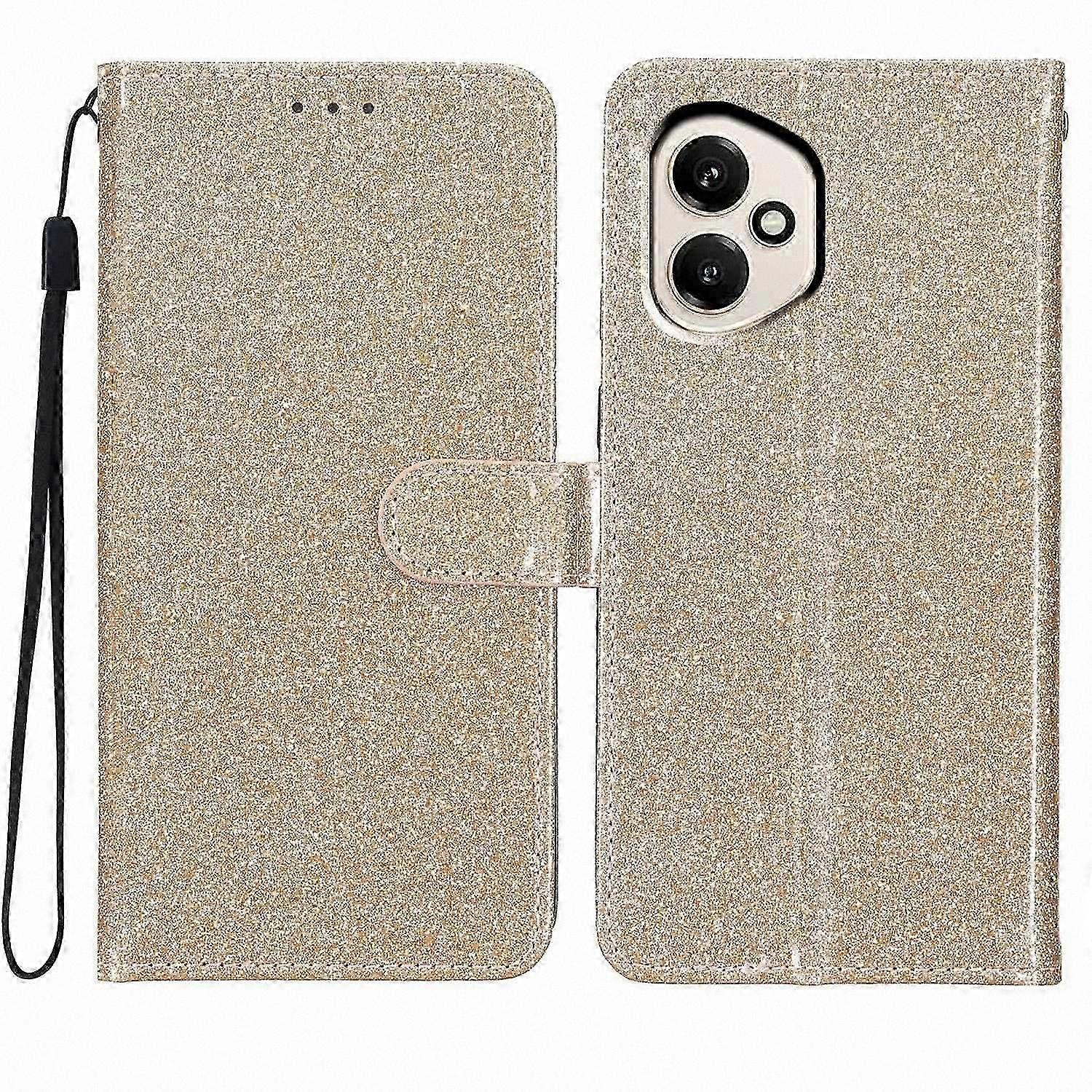 Glitter Leather Wallet Case with Strap for 5G Phones - Anti-Scratch Stand Cover-Compatible with Honor 400 Global Model