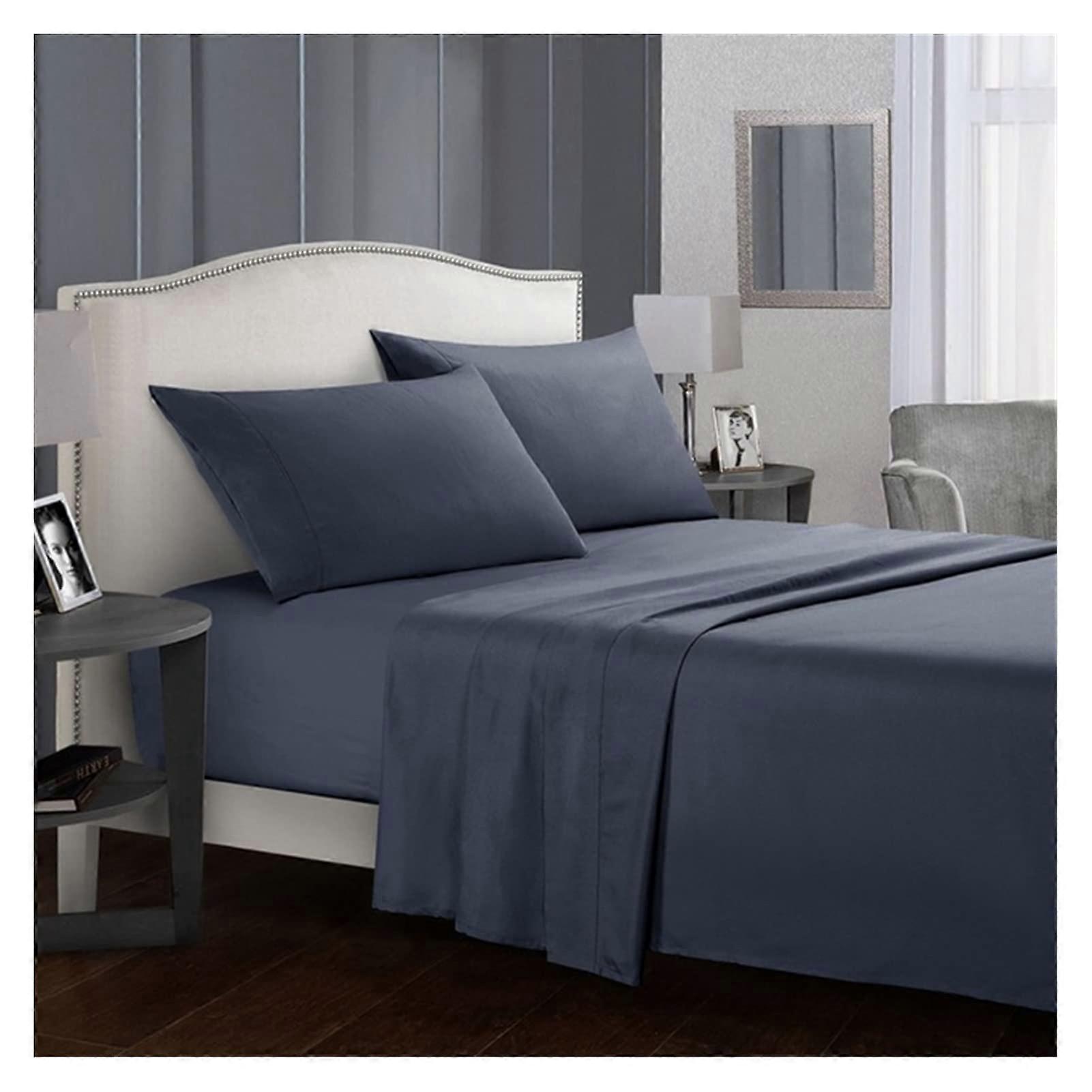 Quilt Cover 4Piece Solid Color Grey Blue Sheet Set For Double Bed With Fitted And Flat Sheets And Pillowcases