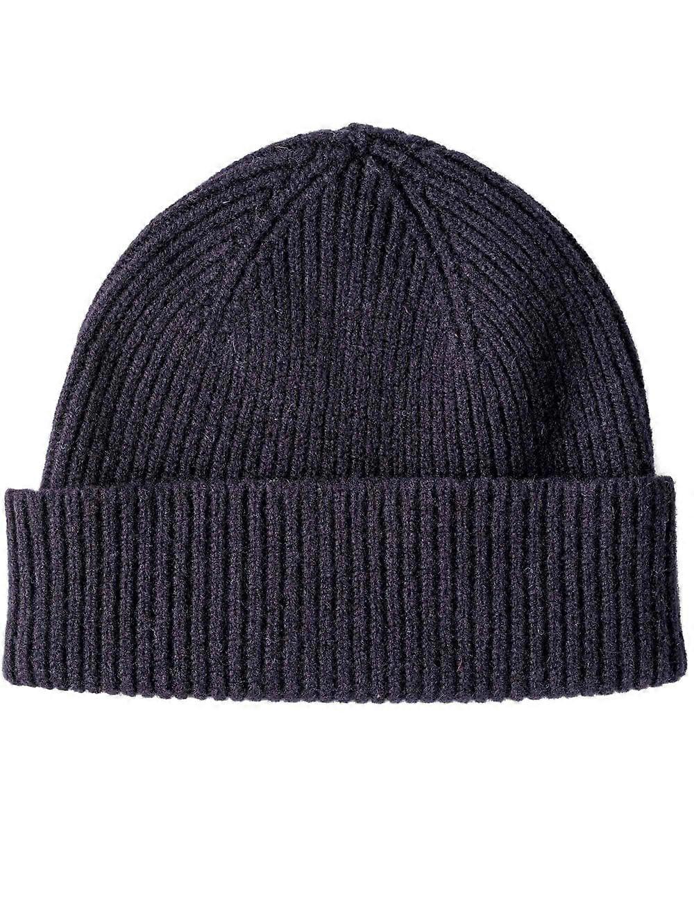 Men's Robert Mackie Clyde Lambswool Wool Beanie Hat - Navy Blue